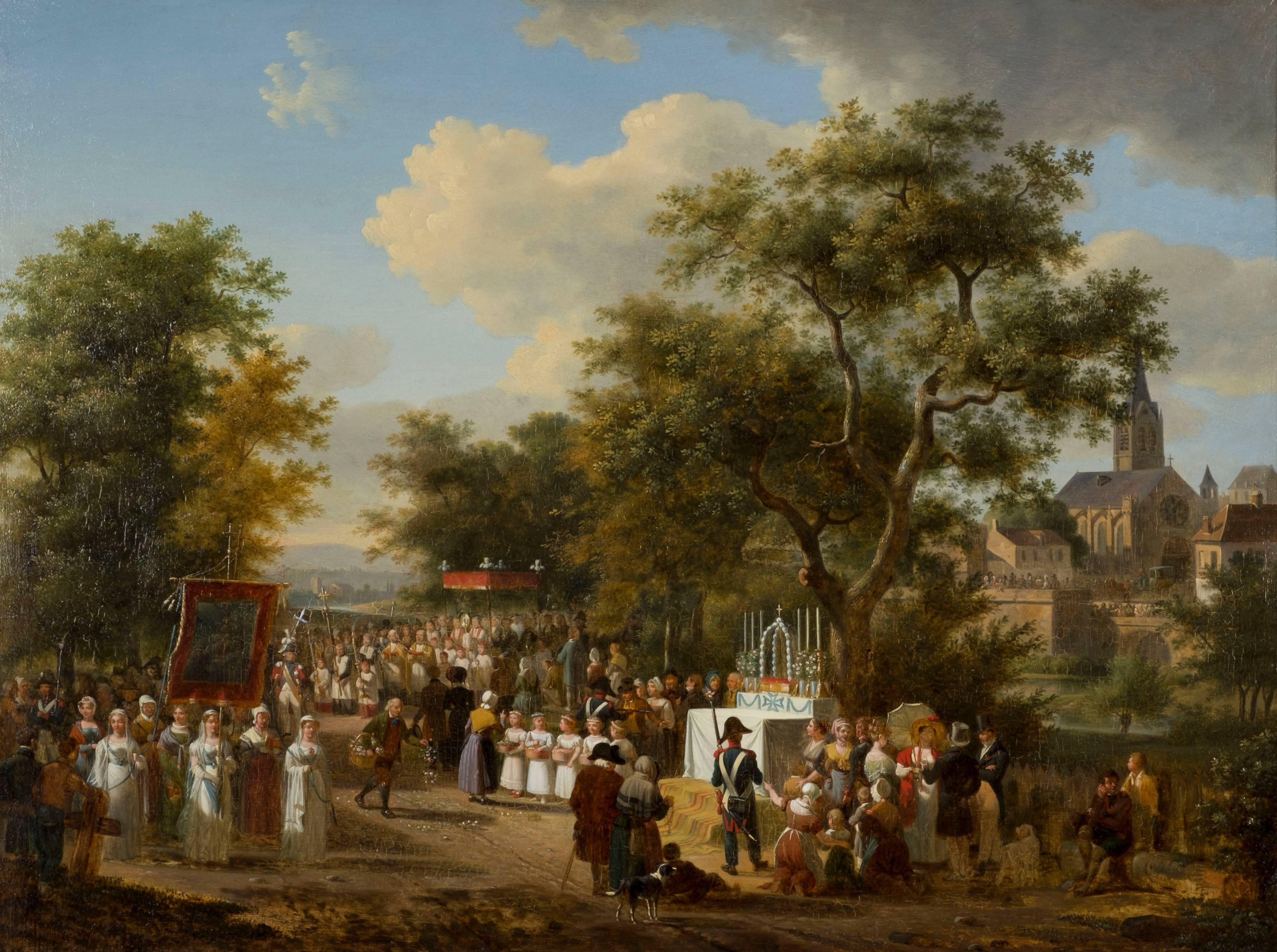 Jean François Demay (Mirecourt 1798 – Paris 1850)

Une procession de la Fête- Dieu à la campagne
Parquet panel signed and dated lower right
Dimensions:
36.5 x 49 cm

Exposition: Salon de 1827, Paris, n° 318. 27.