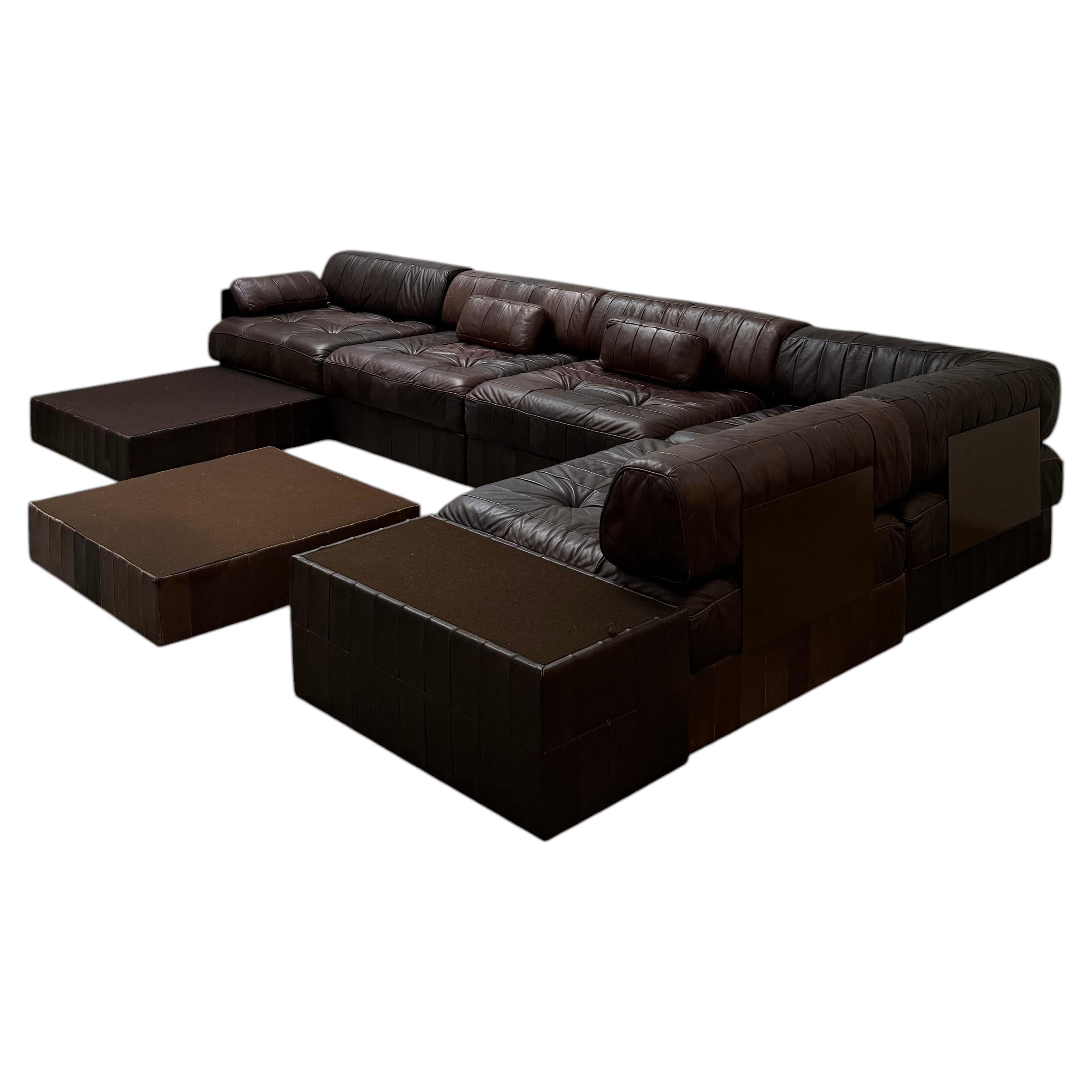 De Sede DS-88 Modular Sectional Sofa in Brown Patchwork Leather 1970s Swiss