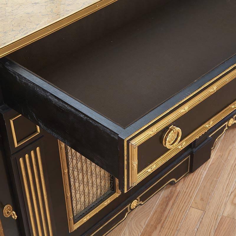 20th Century Empire Style Ebonized and Gilt Bronze Side Cabinet Attributed to Maison Jansen