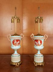 Pair of French Samson Porcelain Urns Mounted as Lamps