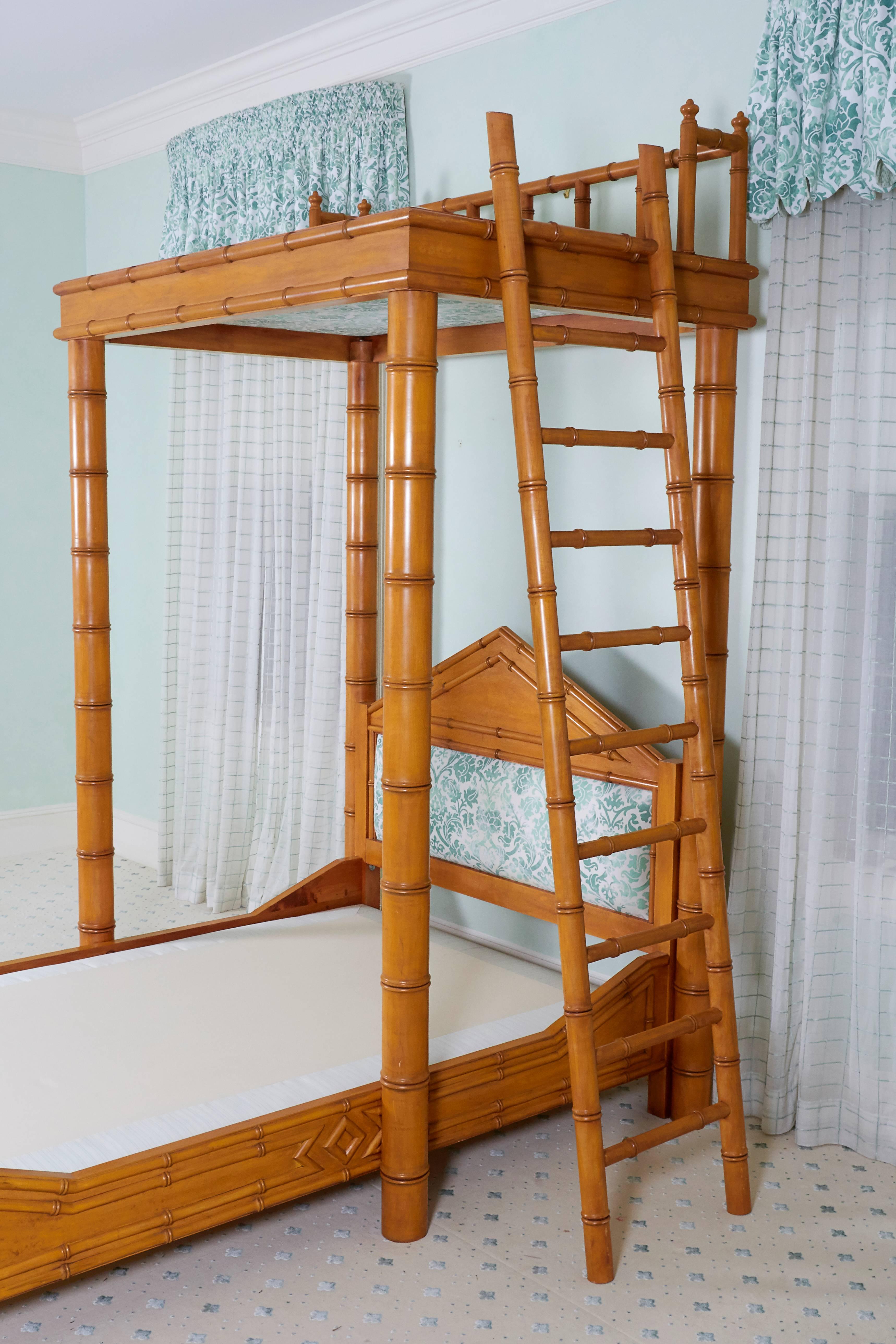 American Faux Bamboo Bed with Platform Canopy