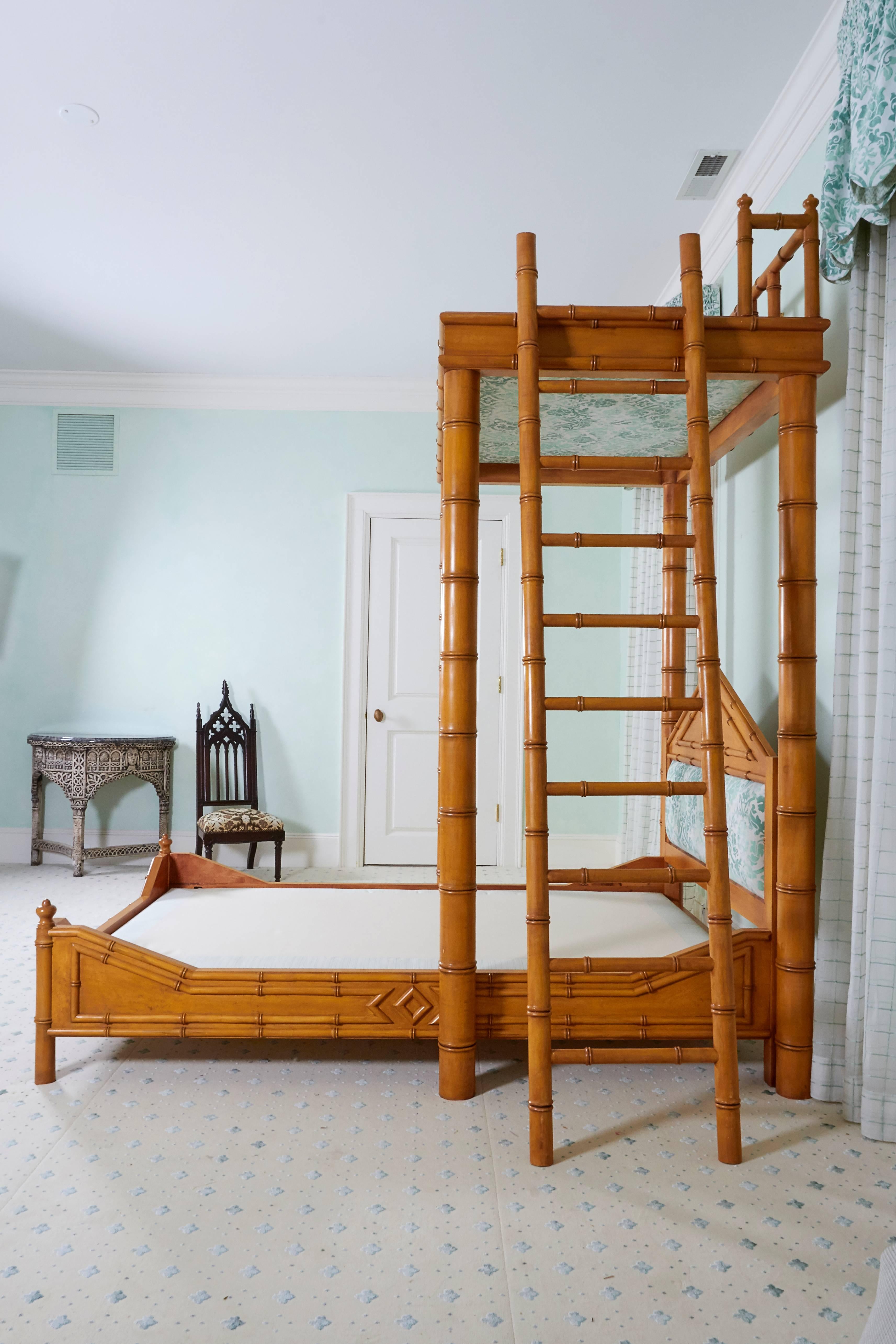 Faux Bamboo Bed with Platform Canopy In Excellent Condition In New York, NY