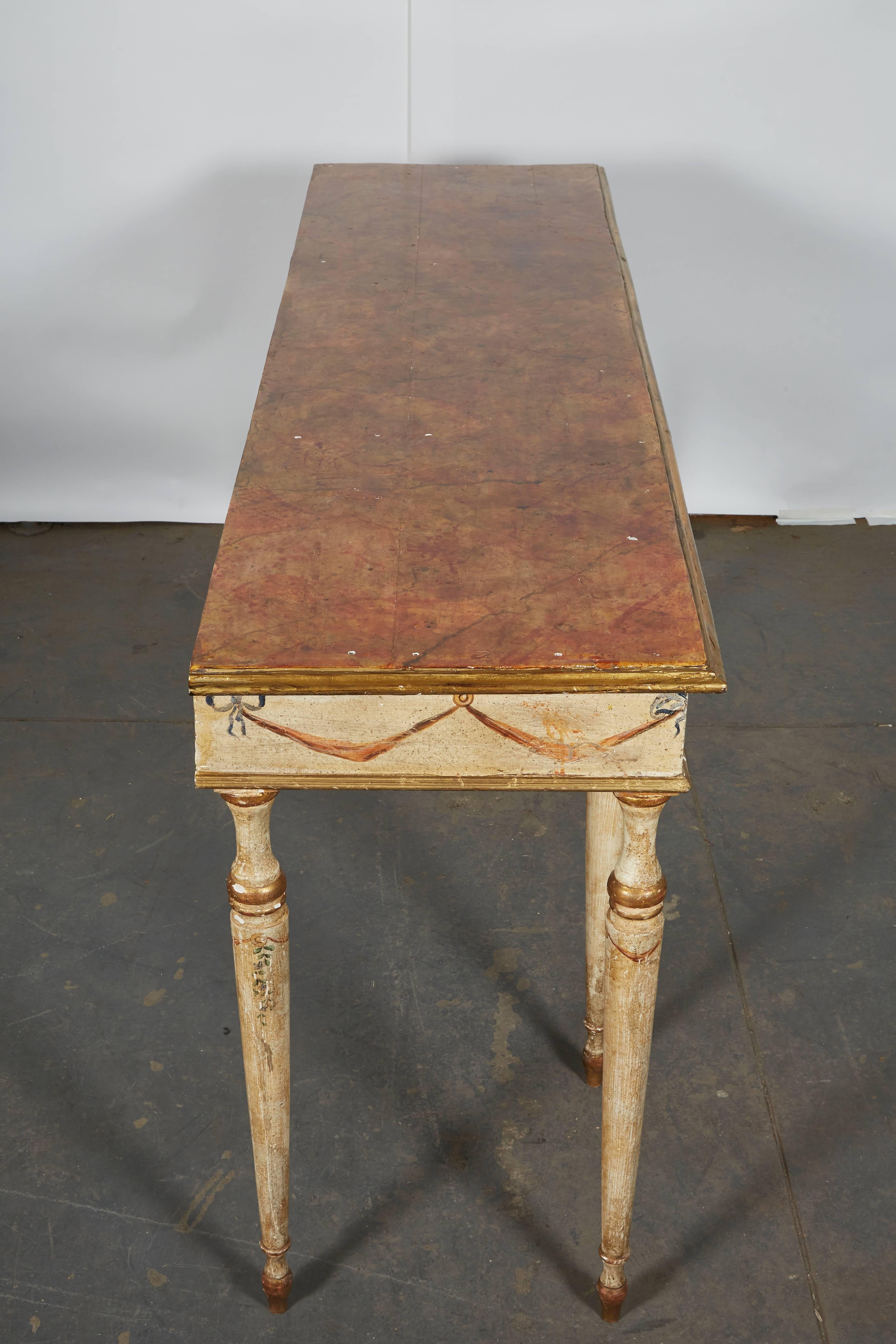 19th Century Louis XVI Style Painted Console Table with Faux Marble Top