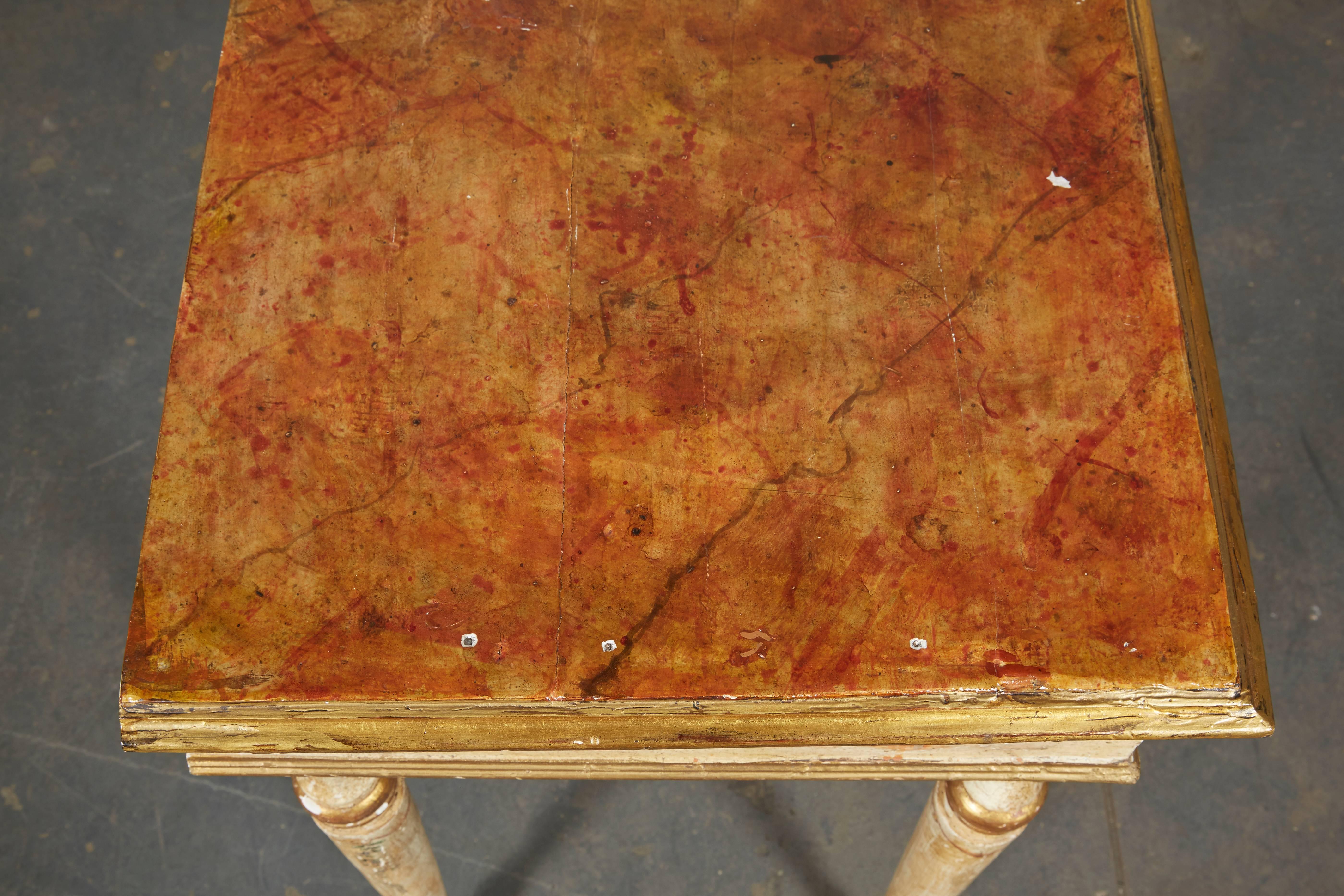 Louis XVI Style Painted Console Table with Faux Marble Top 1