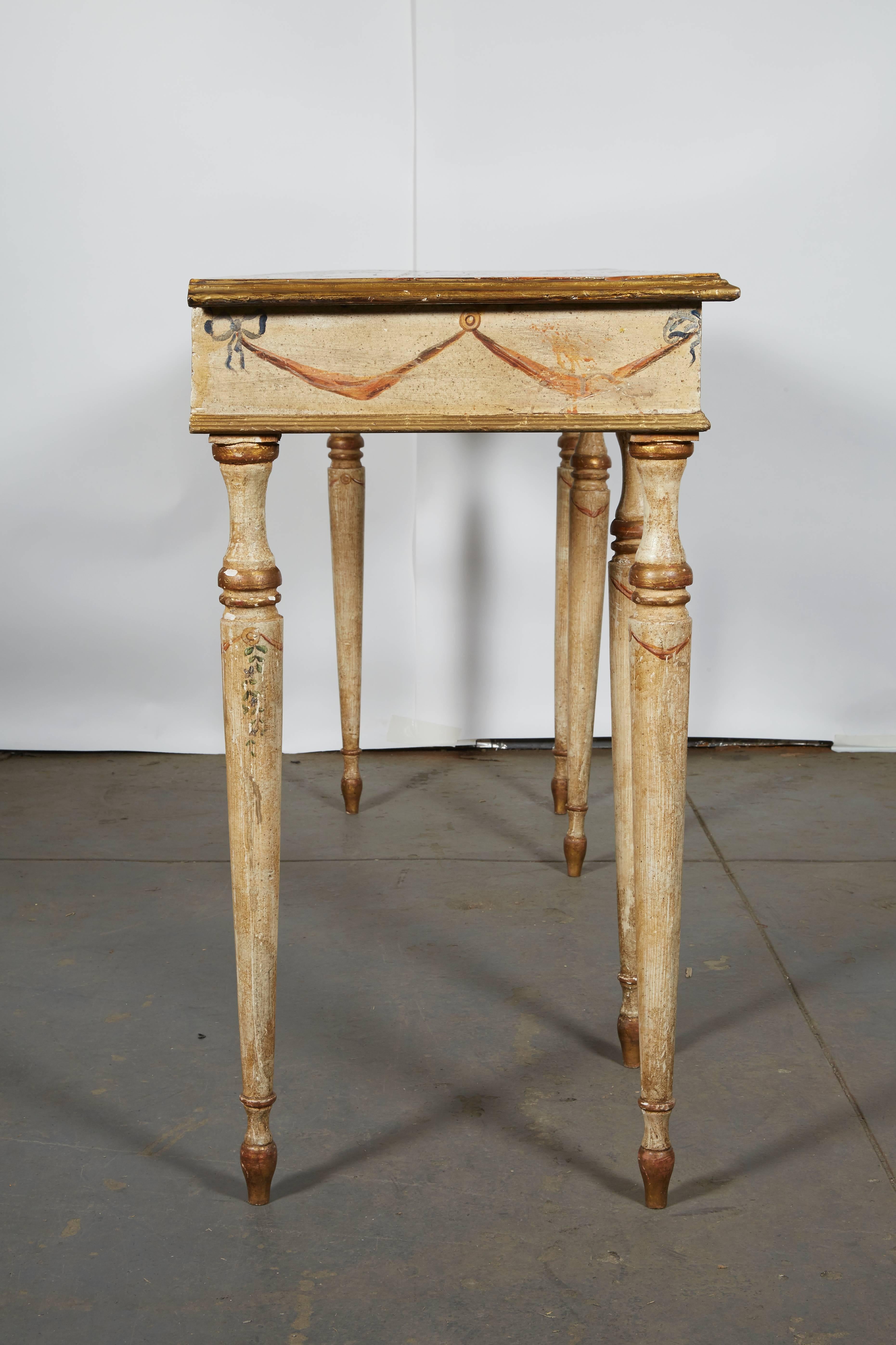 Louis XVI Style Painted Console Table with Faux Marble Top 4