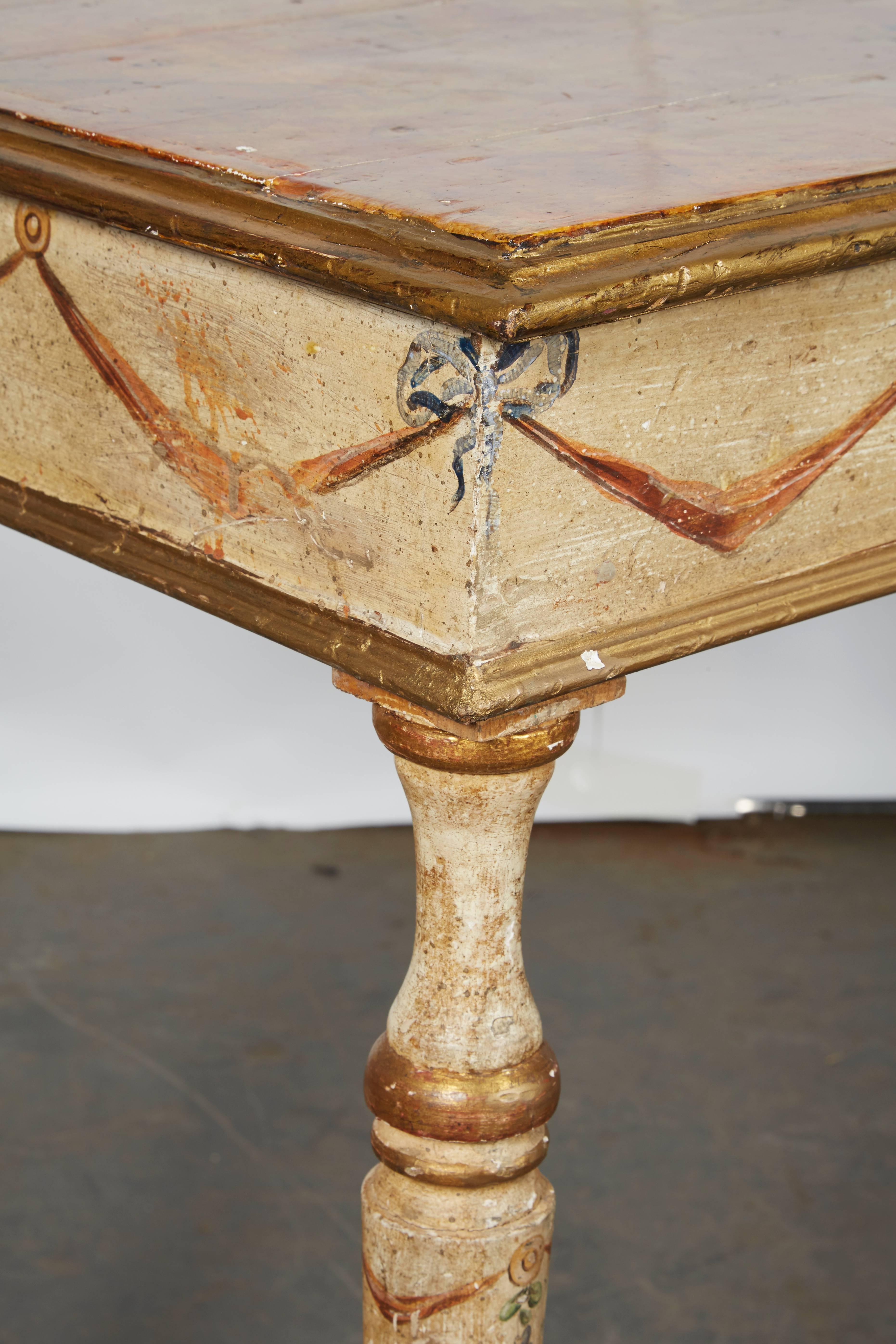 Louis XVI Style Painted Console Table with Faux Marble Top 5