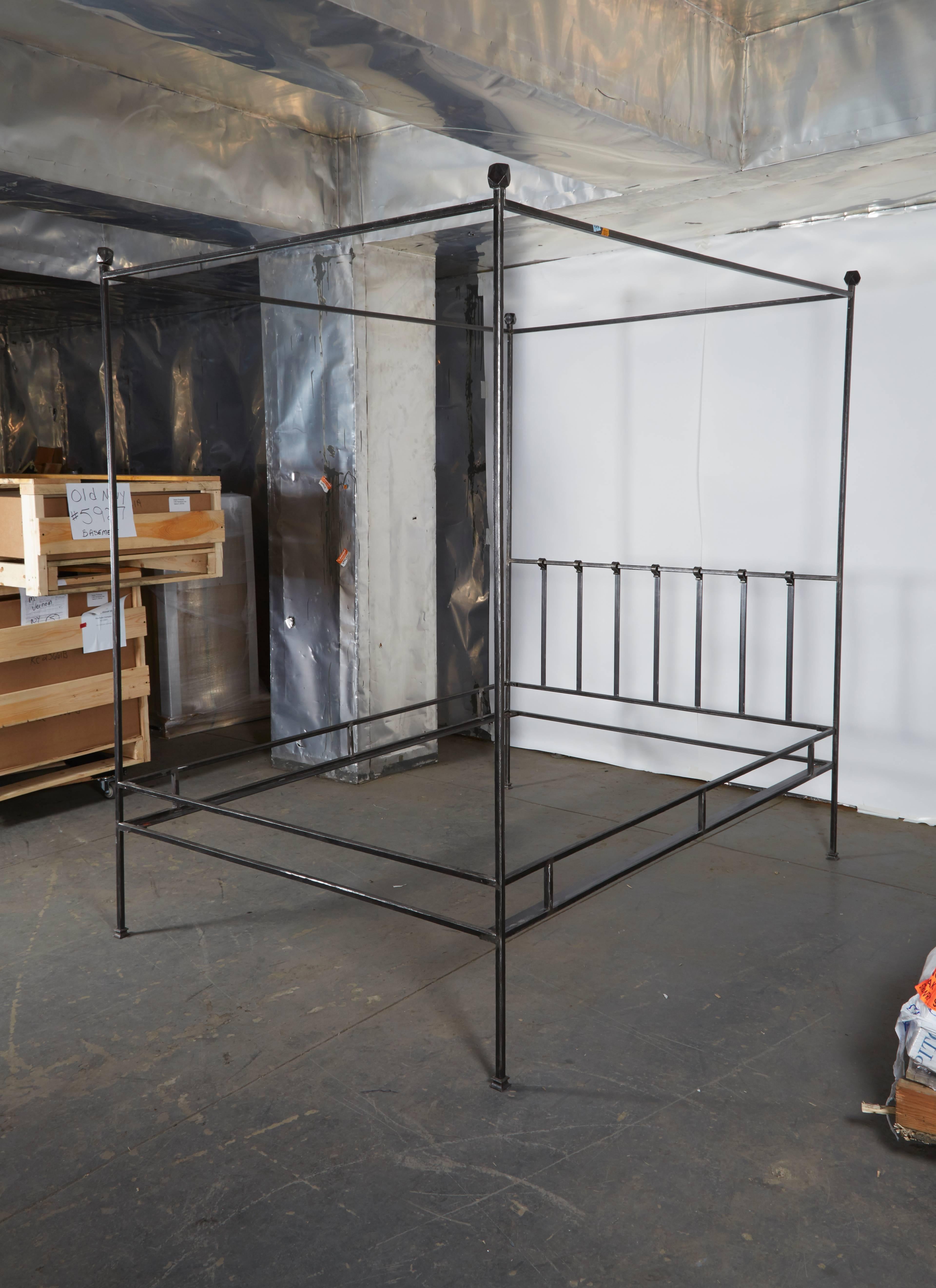 Hand-Polished Iron Four Poster Queen Bed Frame 2