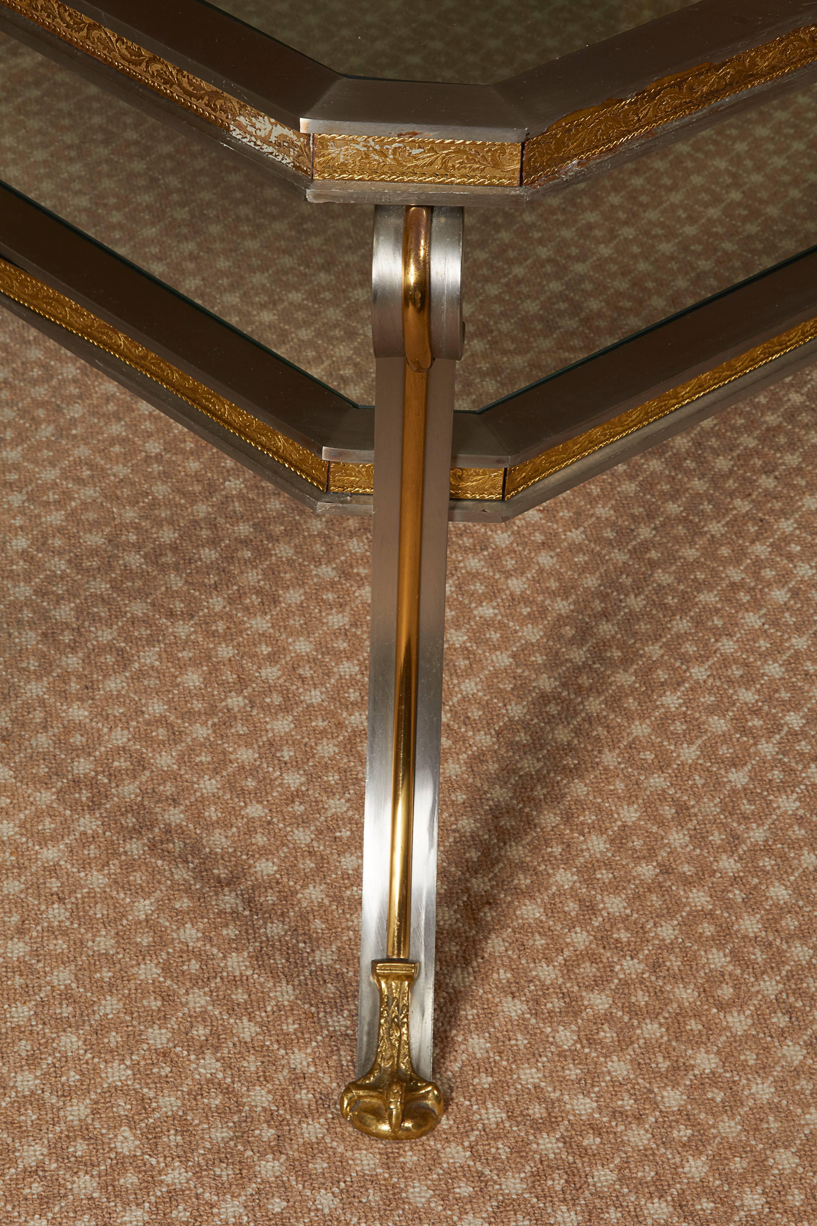 Jansen Polished Steel, Brass and Mirror Coffee Table In Excellent Condition In New York, NY