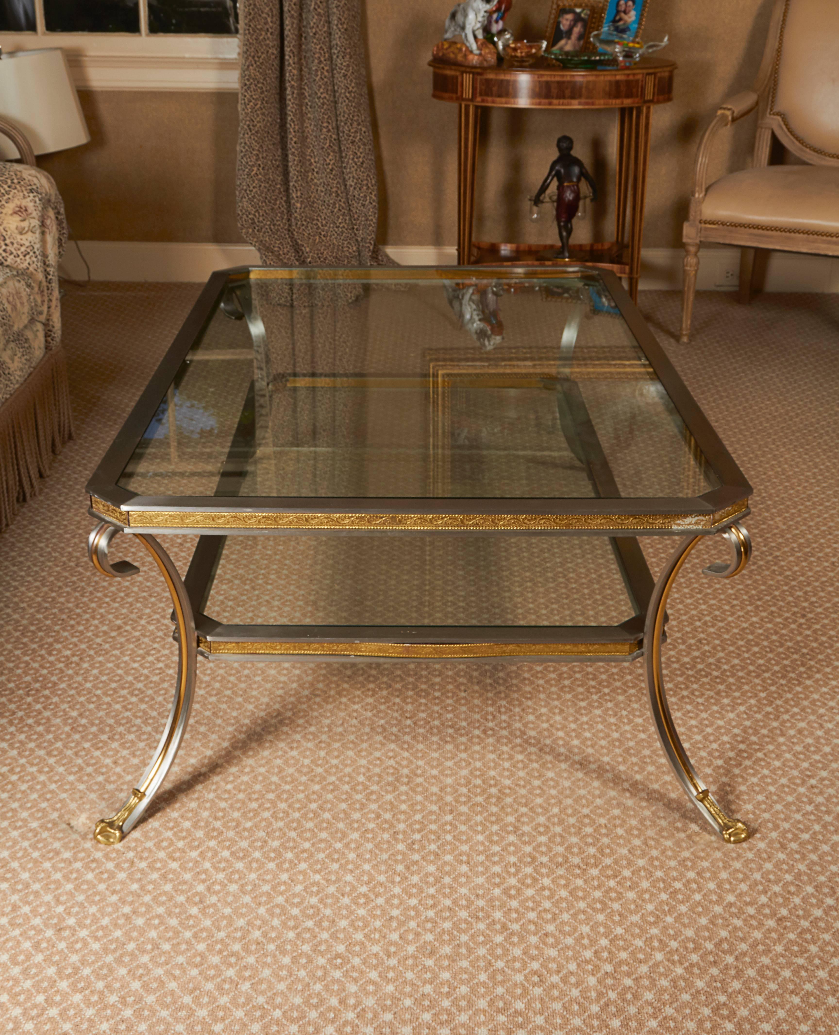 Late 20th Century Jansen Polished Steel, Brass and Mirror Coffee Table