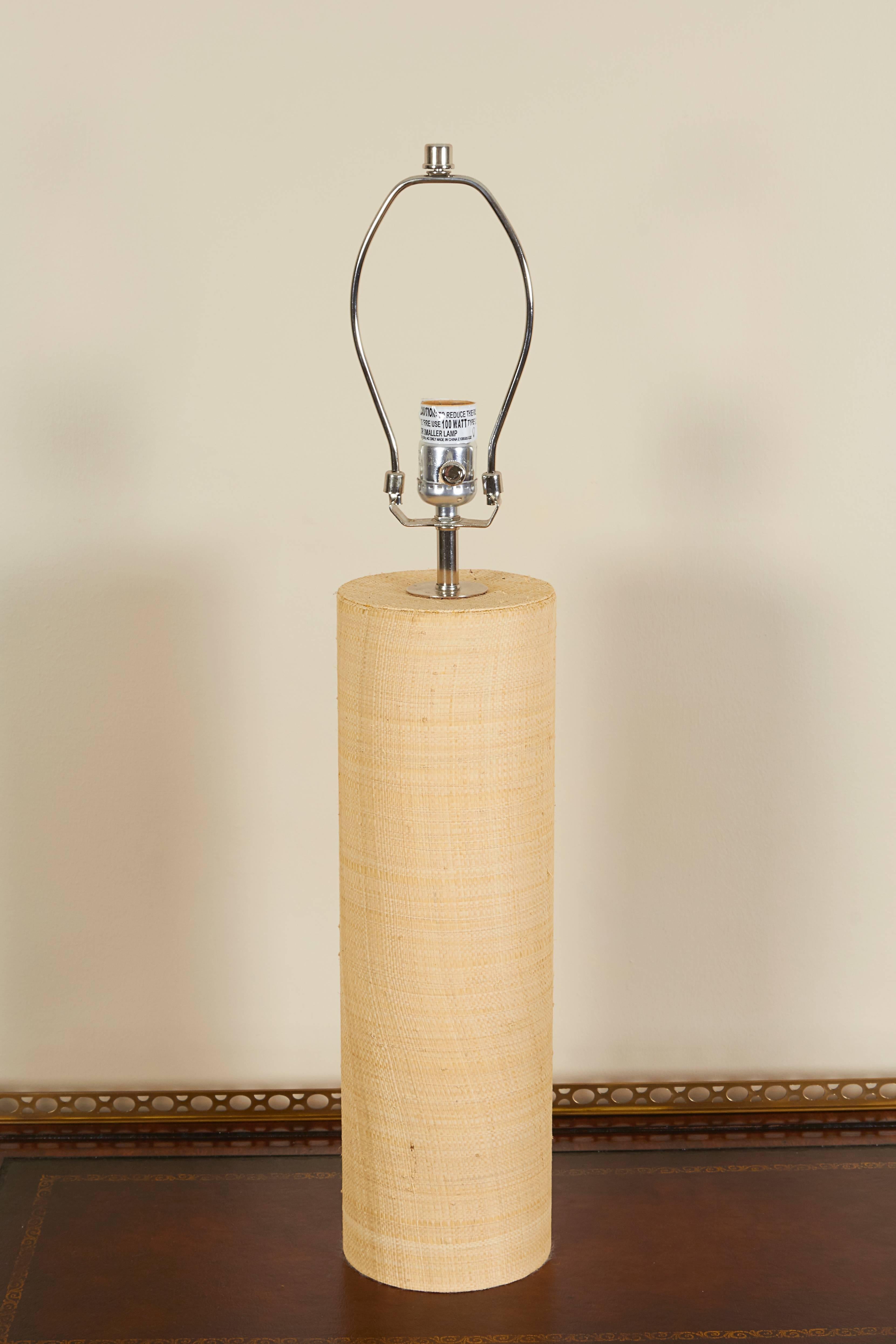 Post-Modern Pair of Raffia Pillar Lamps
