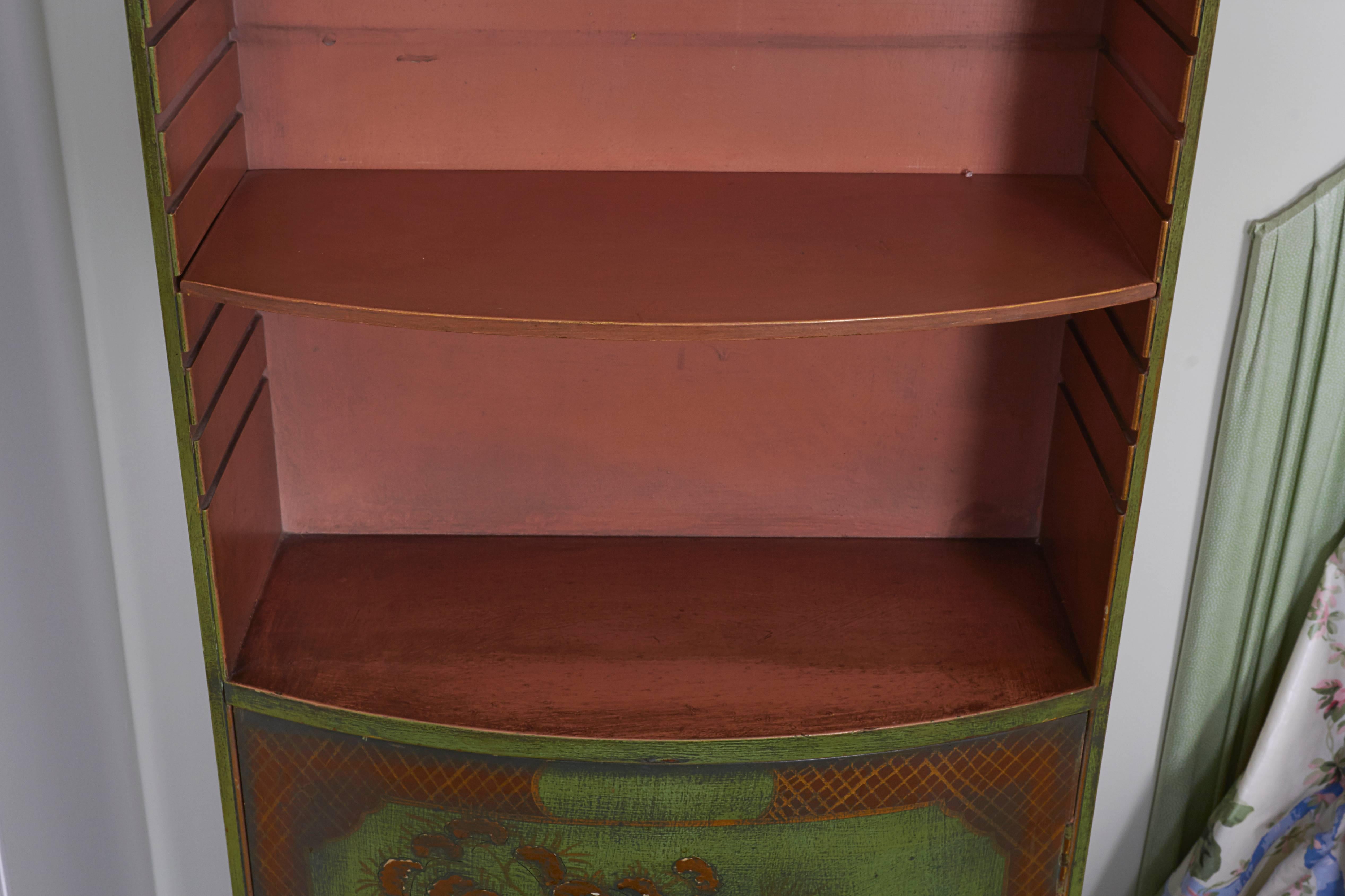 Pair of Green Chinoiserie Bowfront Bookcases 2