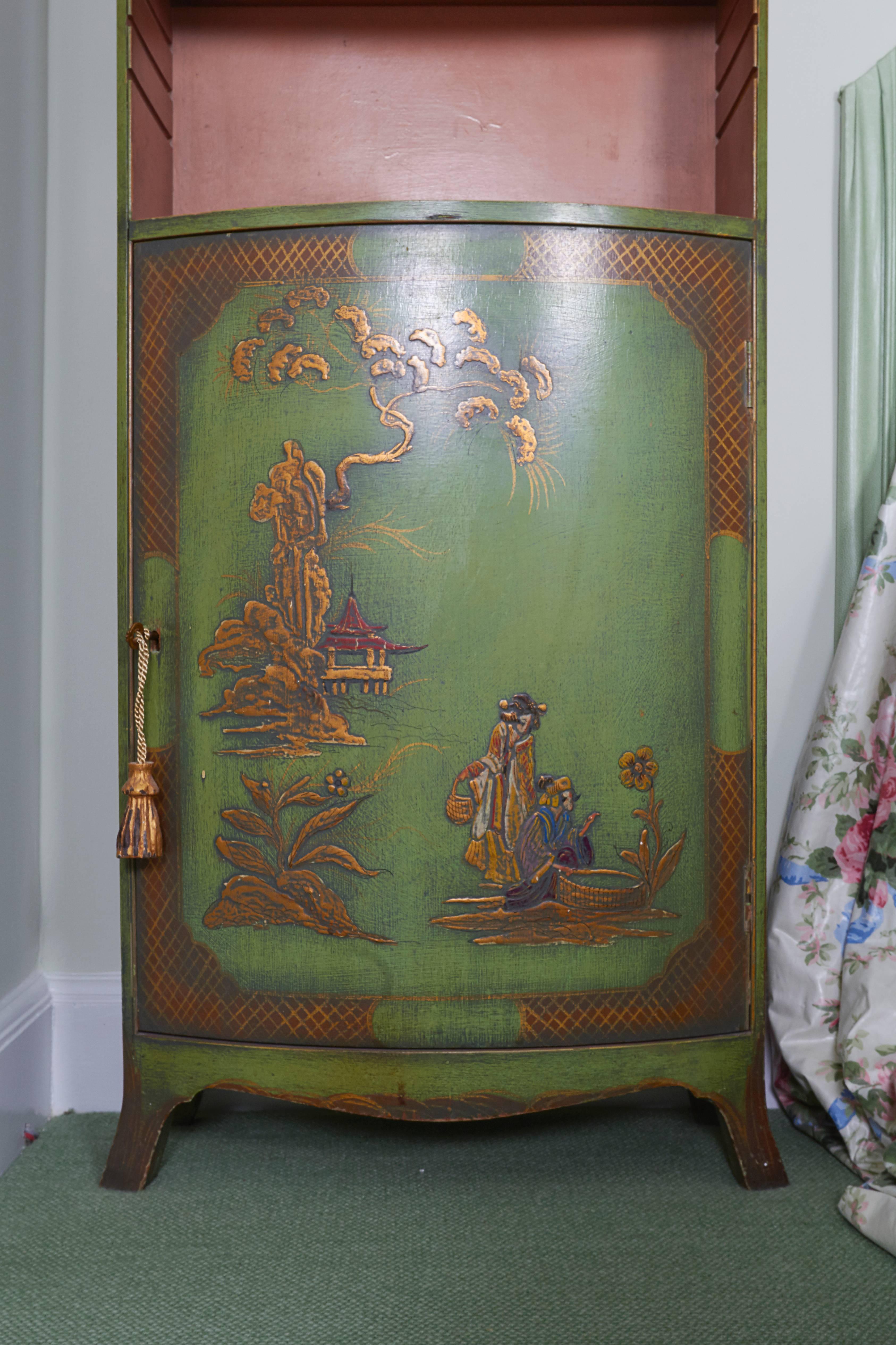 Pair of Green Chinoiserie Bowfront Bookcases 4