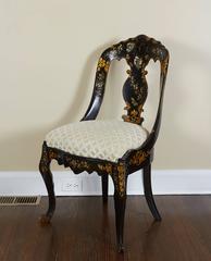 19th Century Black Lacquer Papier Mache Chair with Mother-of-pearl Inlay