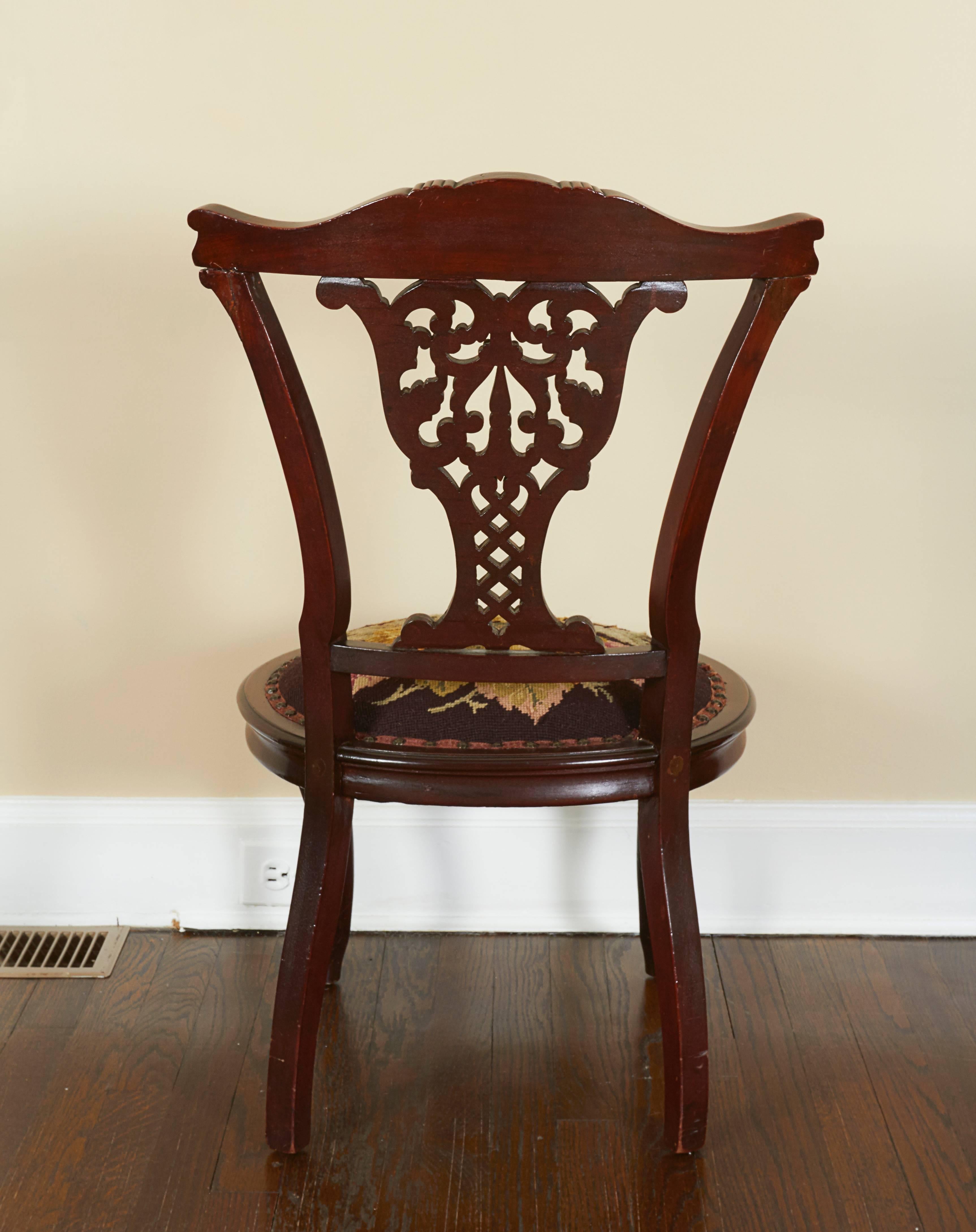 British Victorian Mahogany Slipper Chair with Needlepoint Seat
