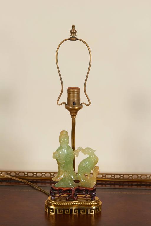 Brass Lamp With Chinese Carved Jade Figural Group For At 1stdibs Chinese Export Brass Lamp With Carved Jade Figural Group For