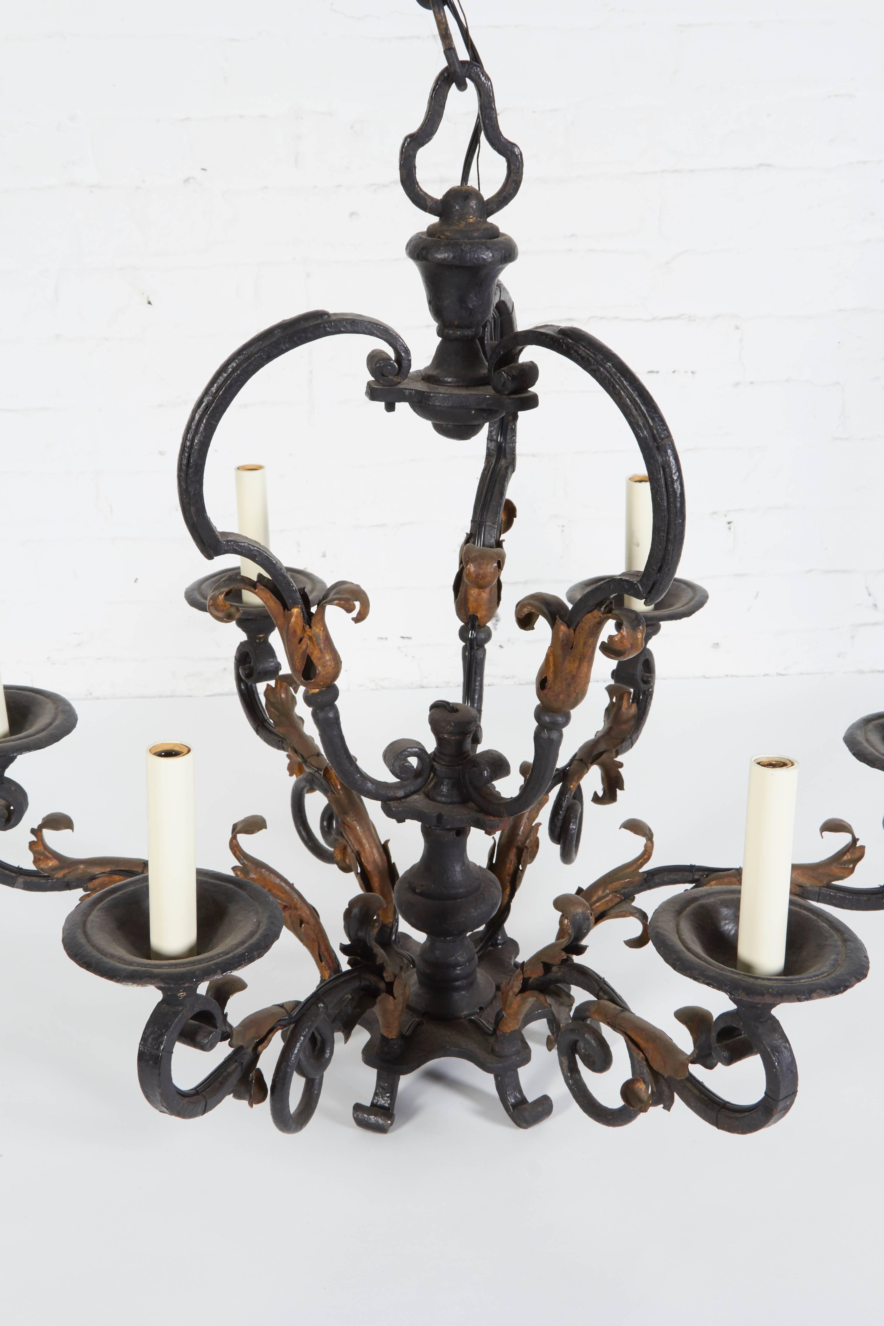 Louis XV Iron and Gilt Six-Light Chandelier In Excellent Condition In New York, NY