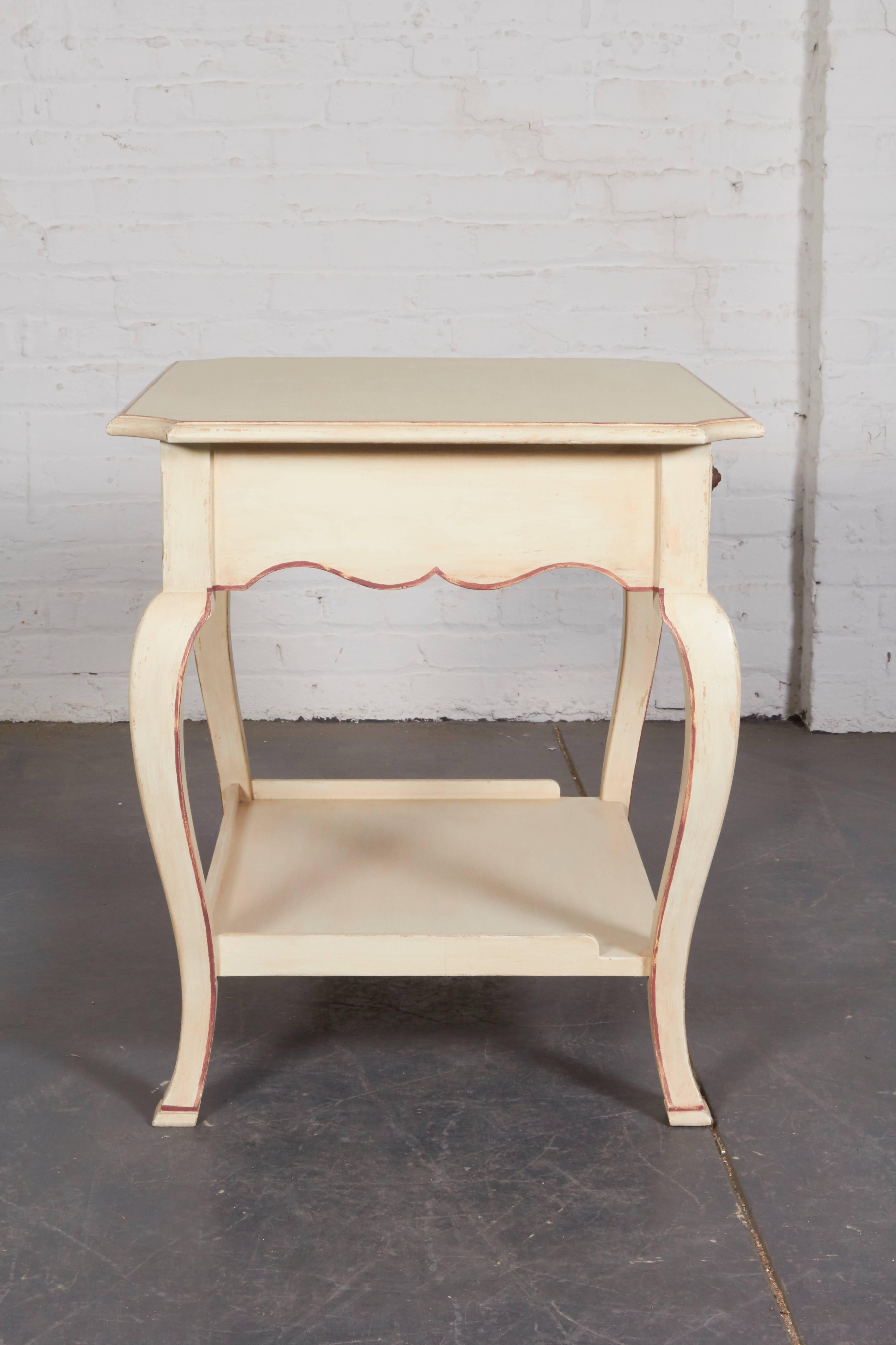 Pair of Louis XV Style Nightstands in Creamy White with Red Banding 1