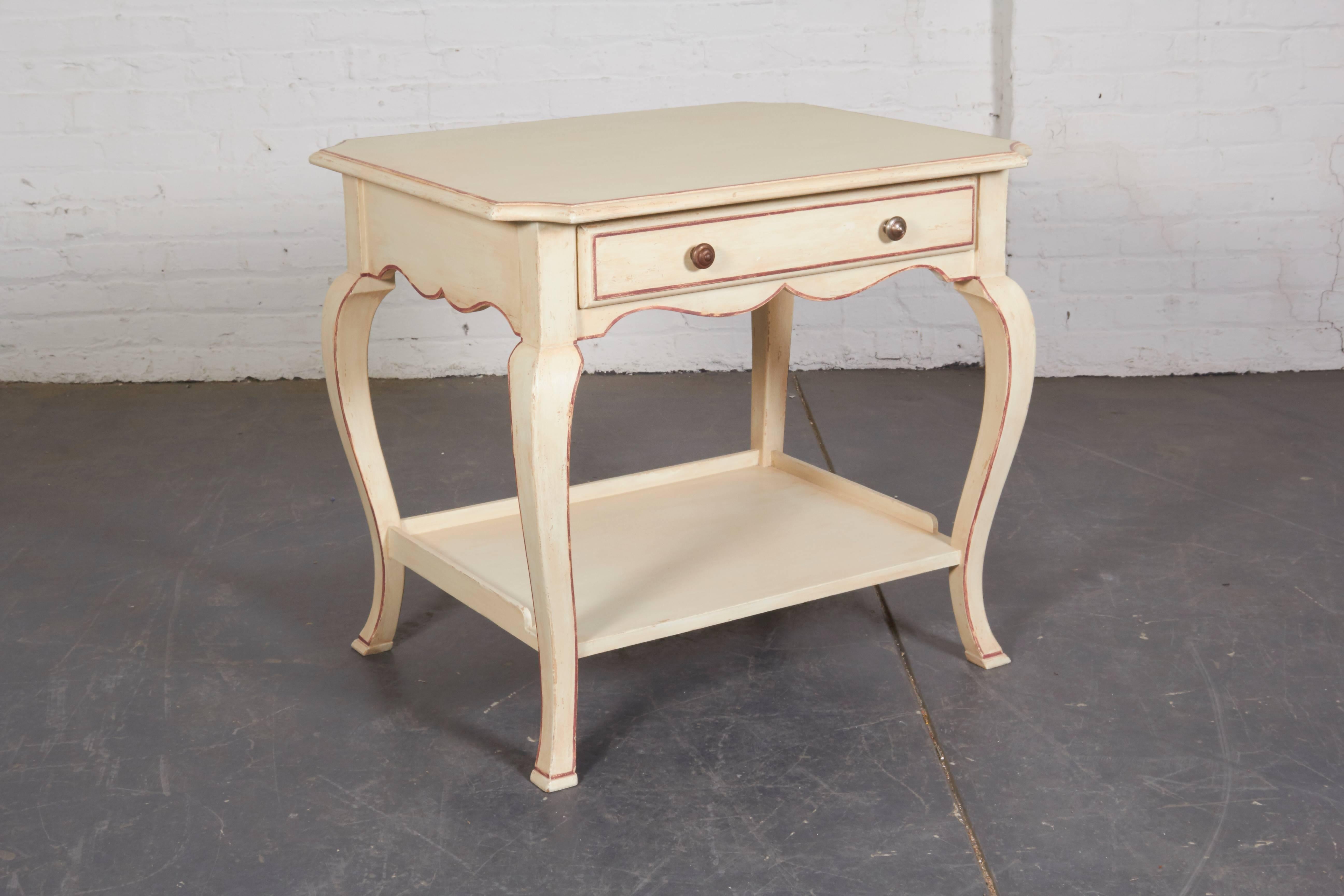 Pair of Louis XV Style Nightstands in Creamy White with Red Banding (Louis XV.)