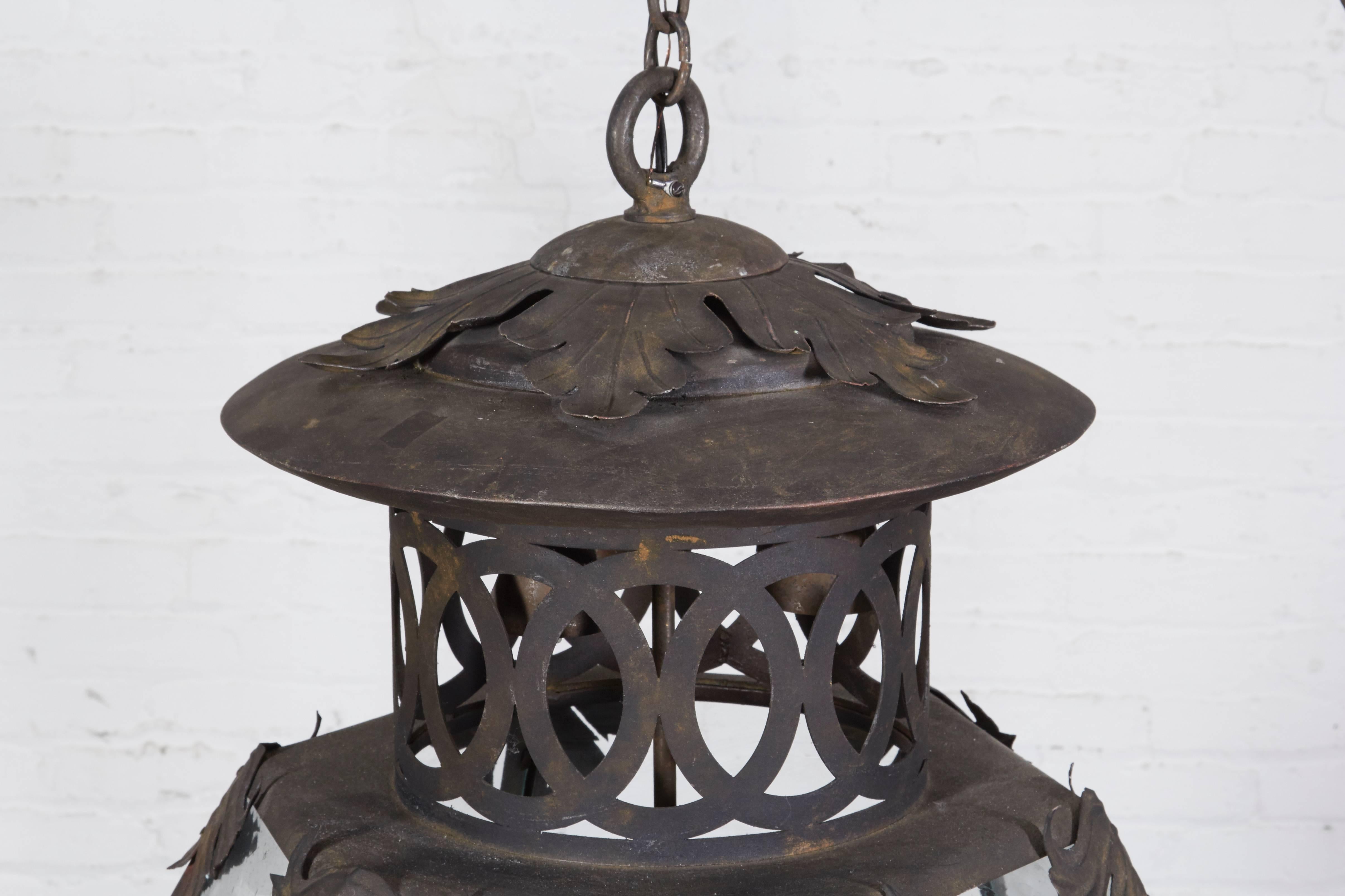 Large-Scale Patinated Iron and Glass Lantern In Excellent Condition In New York, NY