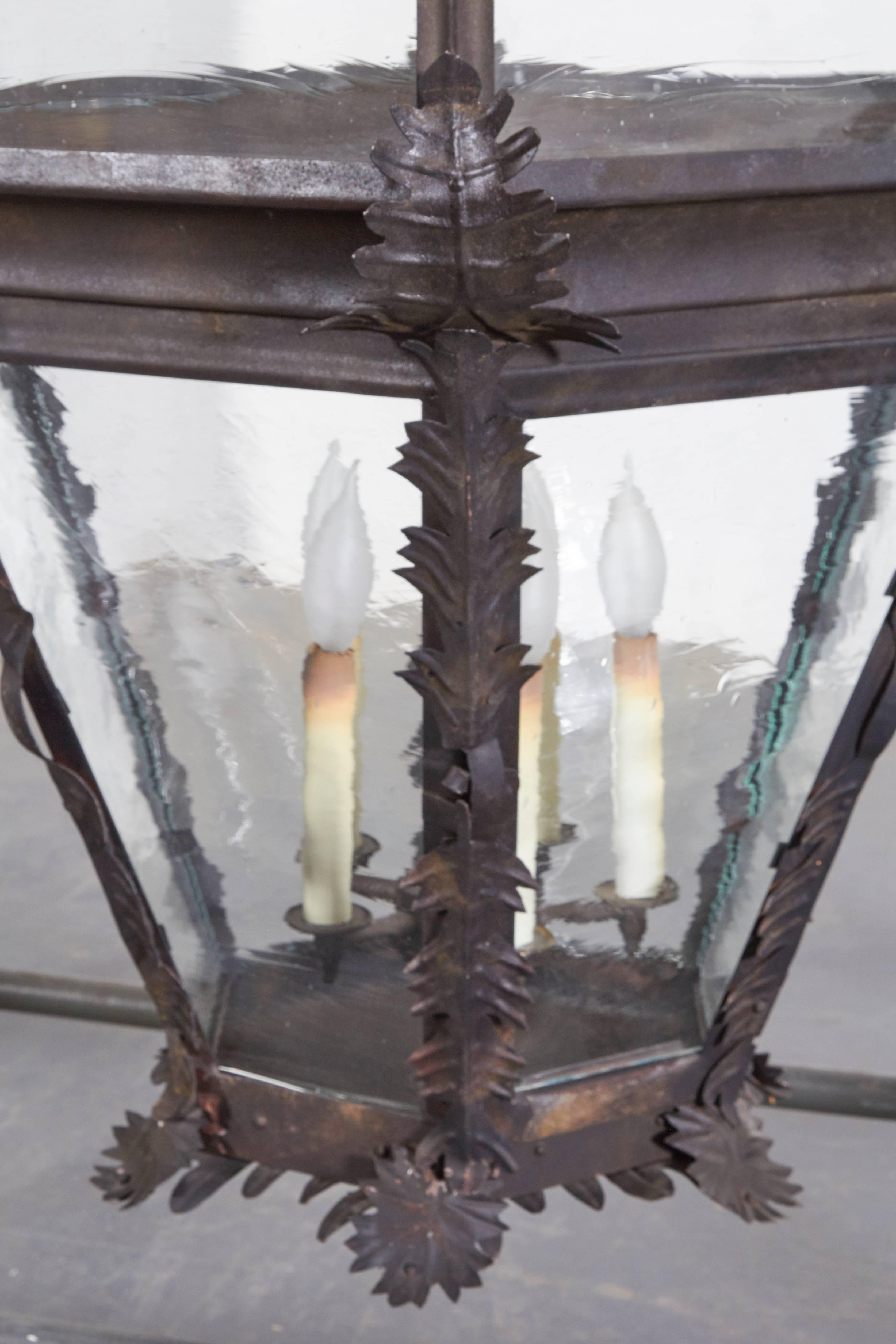 20th Century Large-Scale Patinated Iron and Glass Lantern