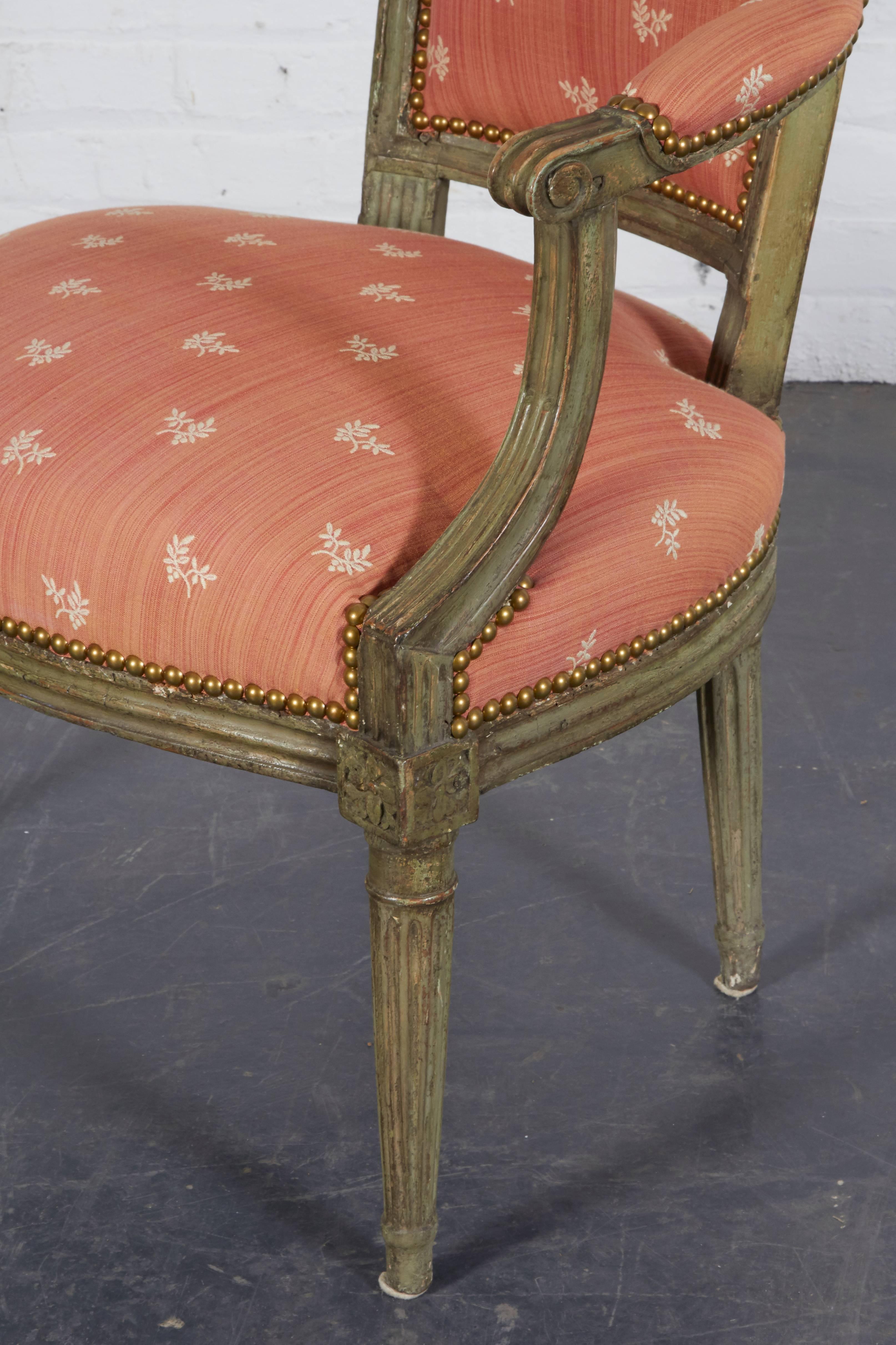 French Directoire Green-Painted Fauteuil 2