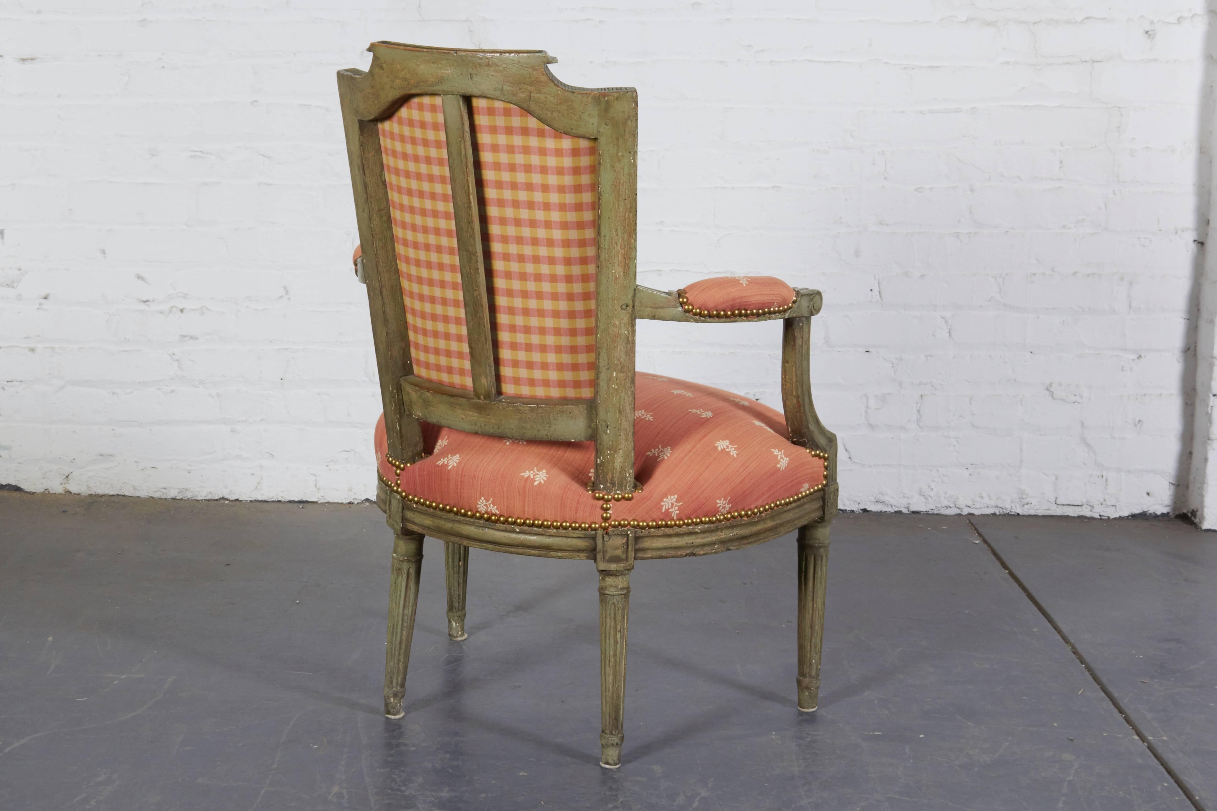 18th Century French Directoire Green-Painted Fauteuil