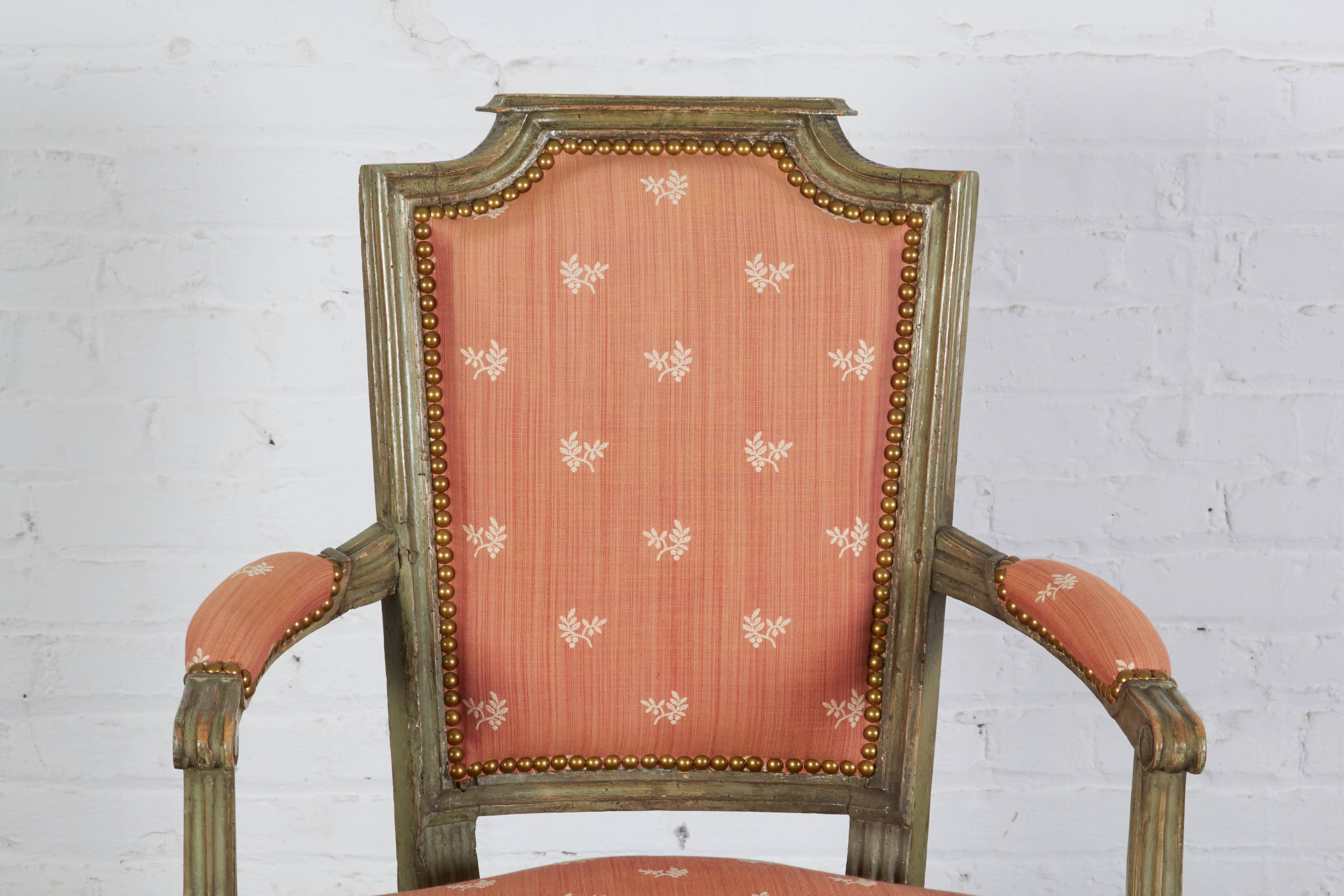 French Directoire Green-Painted Fauteuil In Good Condition In New York, NY