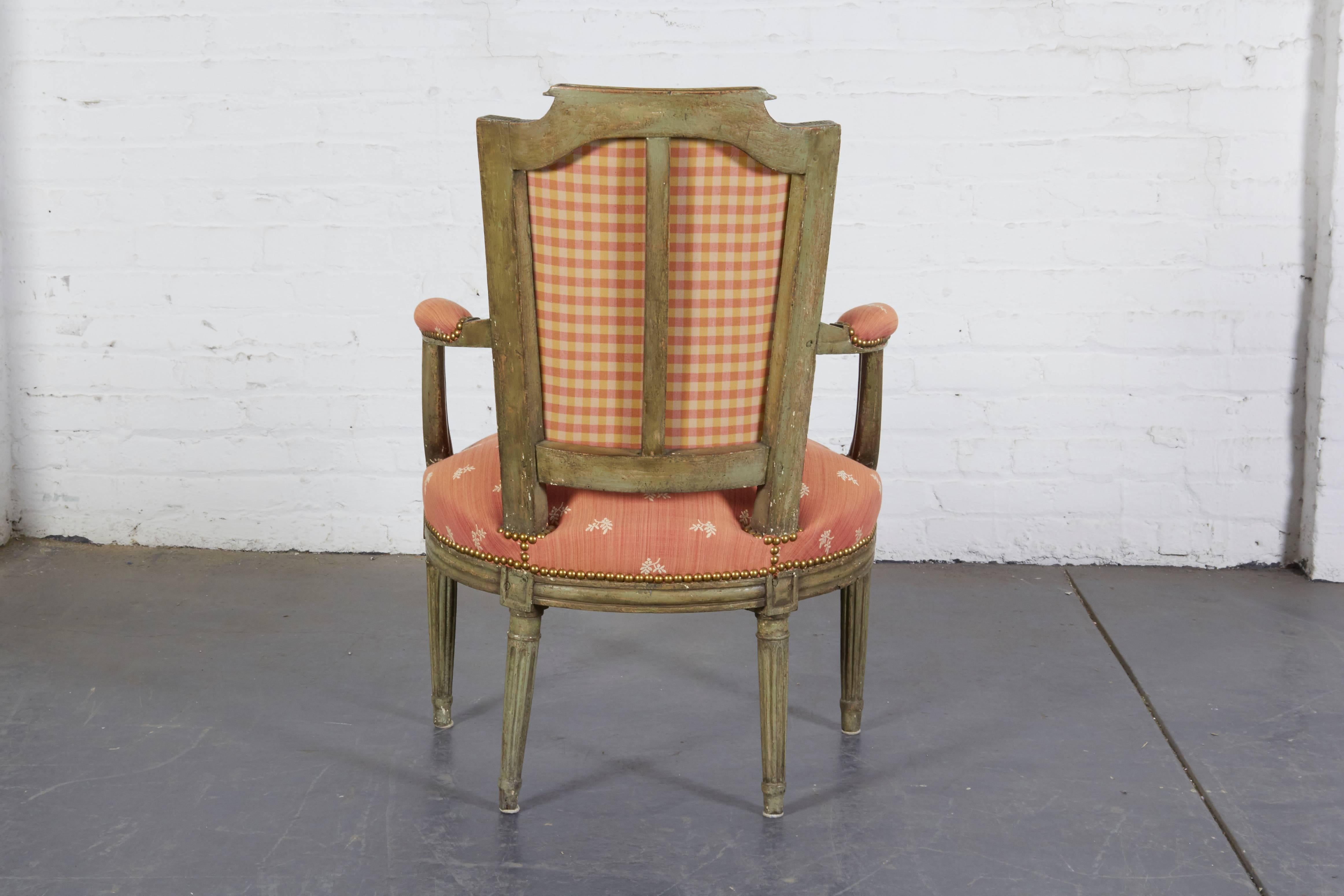 French Directoire Green-Painted Fauteuil 1