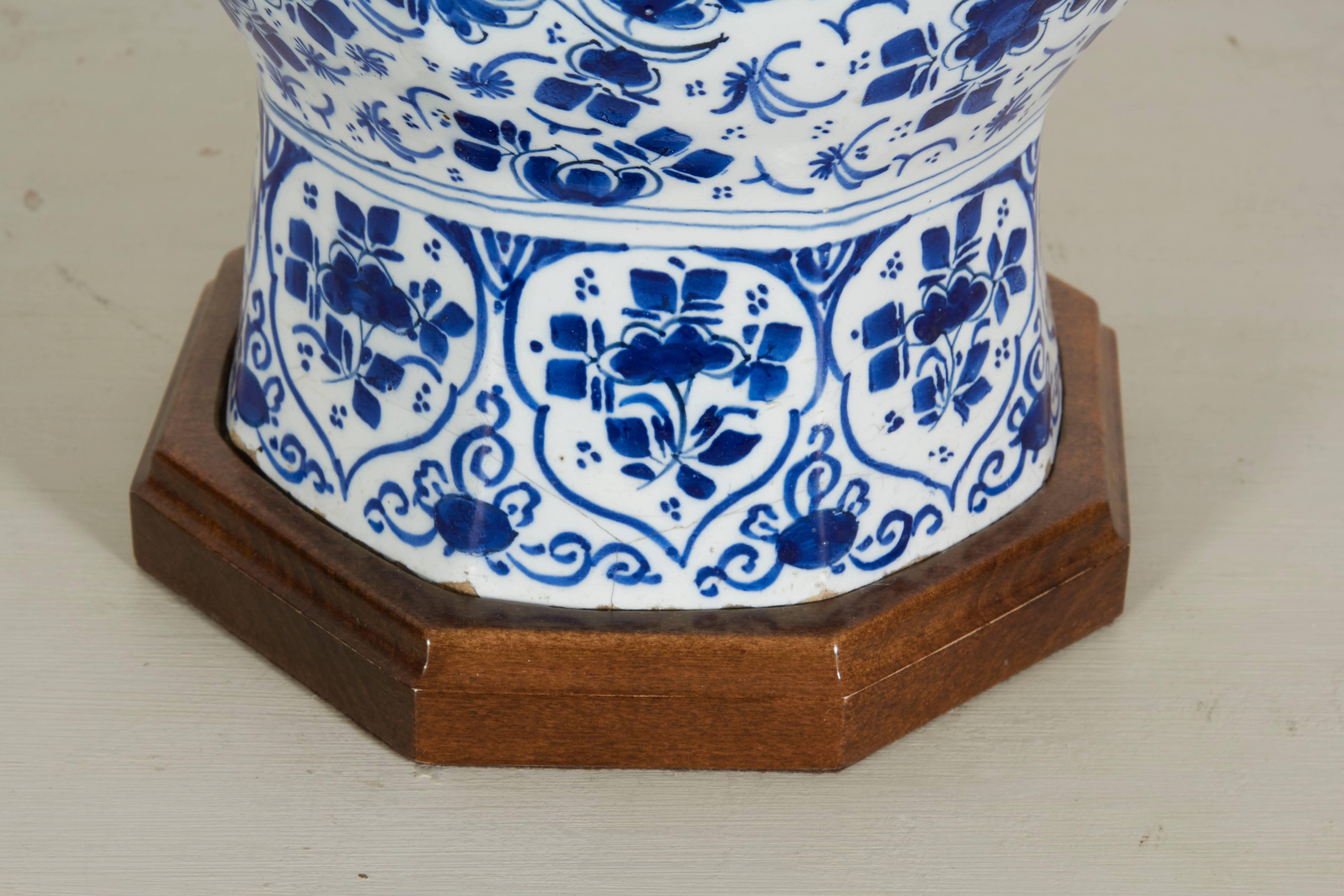 Dutch 18th Century Delft Blue and White Vase Mounted as a Lamp