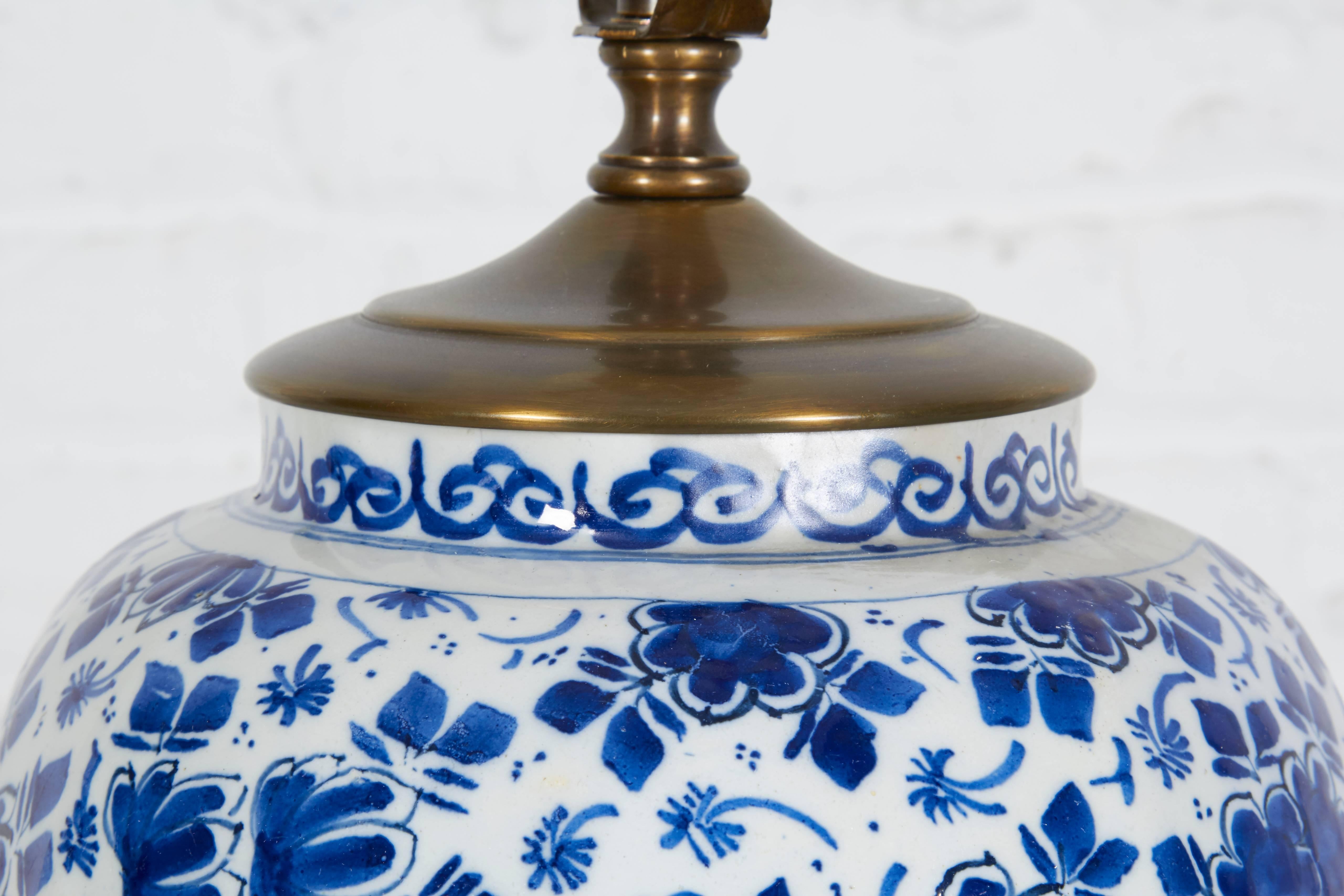 Ceramic 18th Century Delft Blue and White Vase Mounted as a Lamp