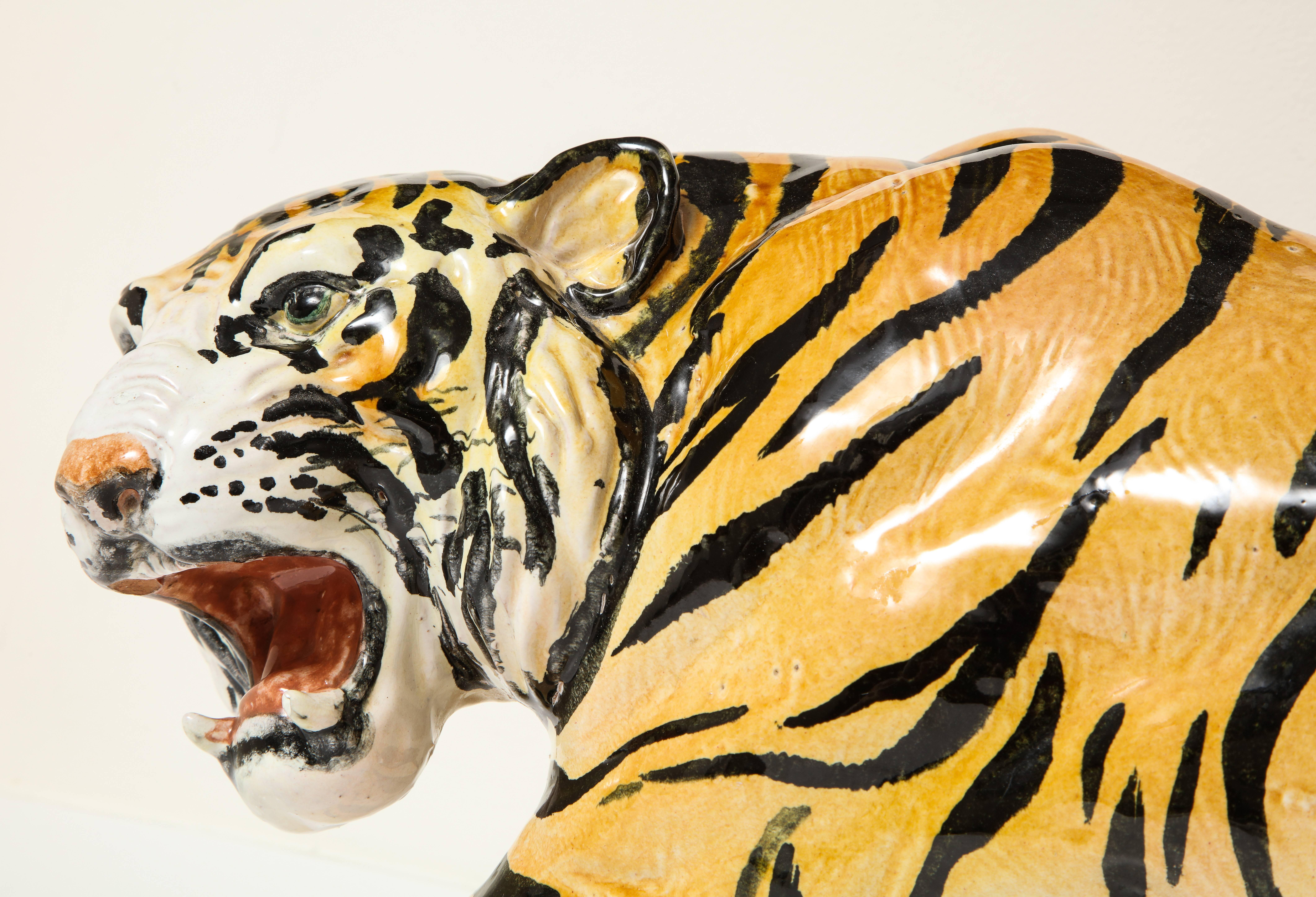 Mid-20th Century Large 1960s Italian Ceramic Tiger Sculpture