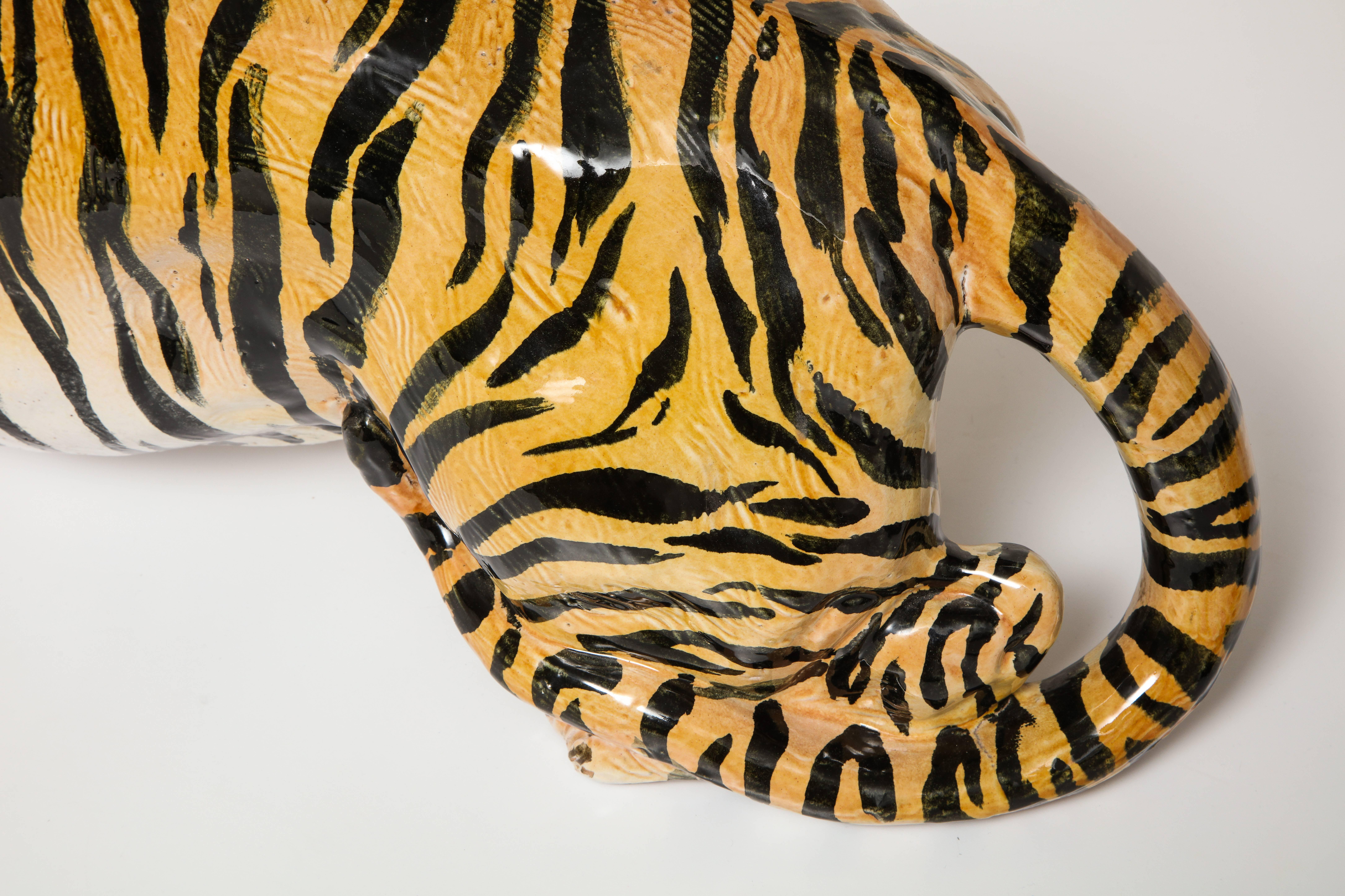 Large 1960s Italian Ceramic Tiger Sculpture 1