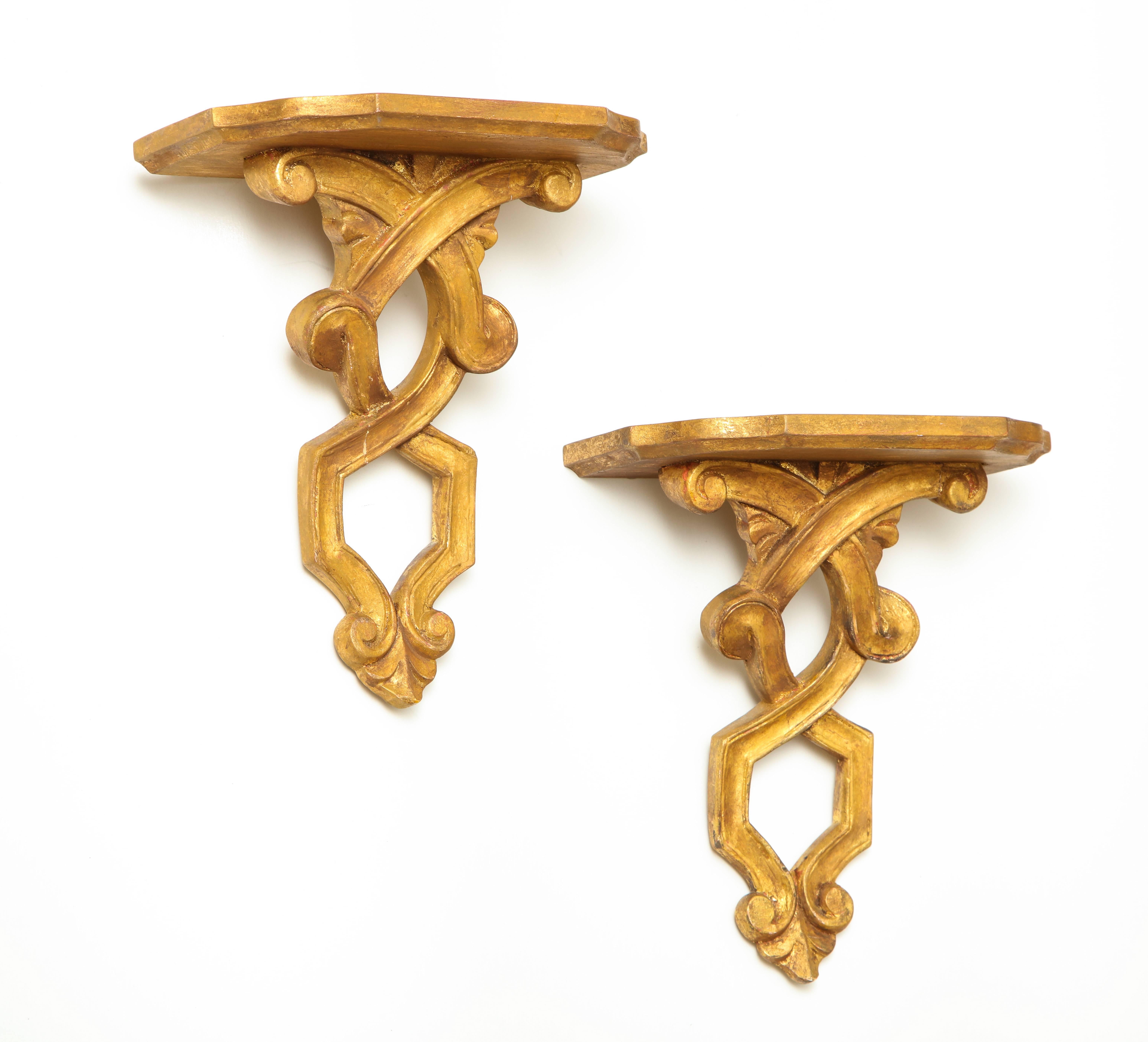 American Pair of Neoclassical Style Giltwood Wall Brackets