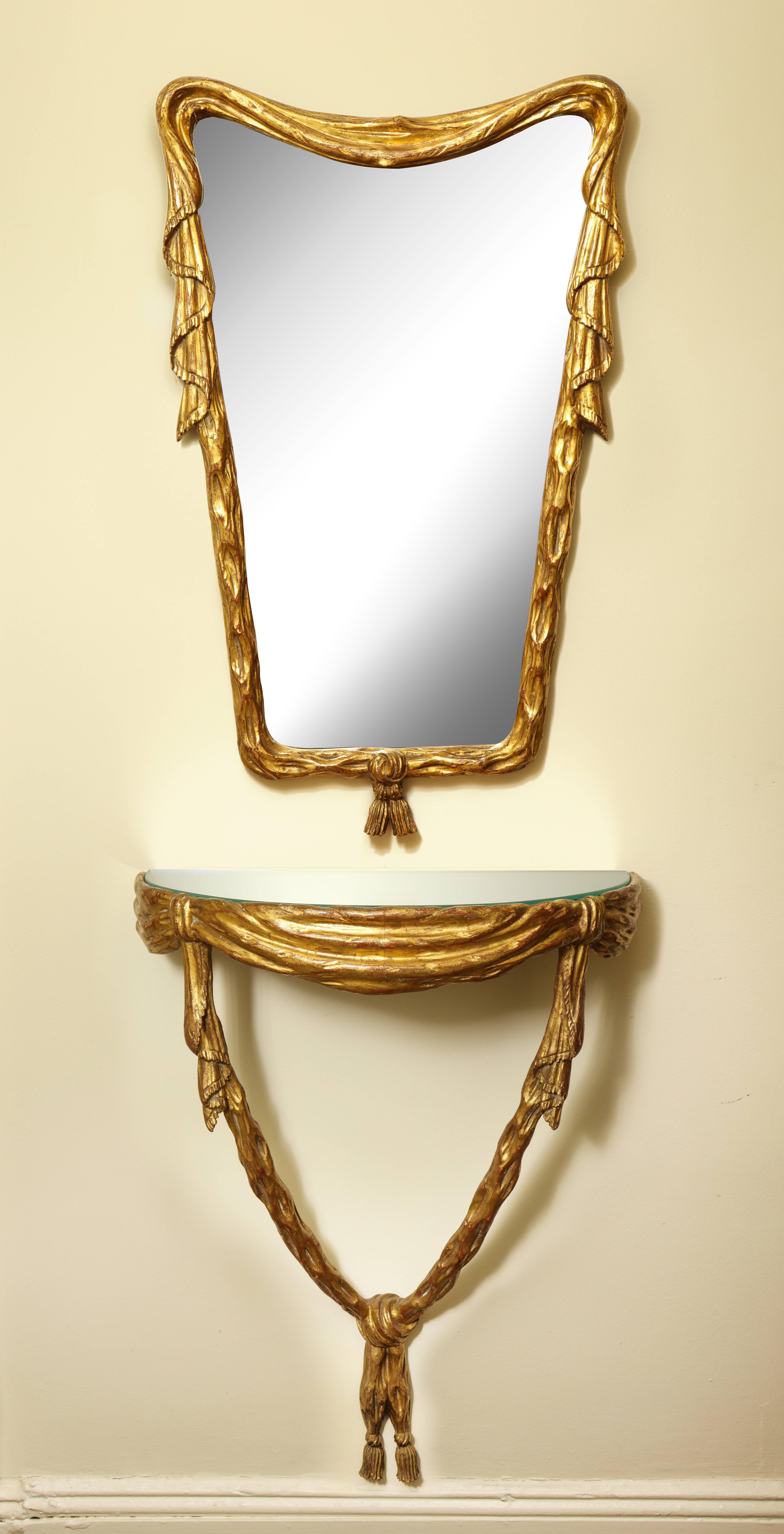 1940s Italian Giltwood Trompe L'Oeil Console Table 5