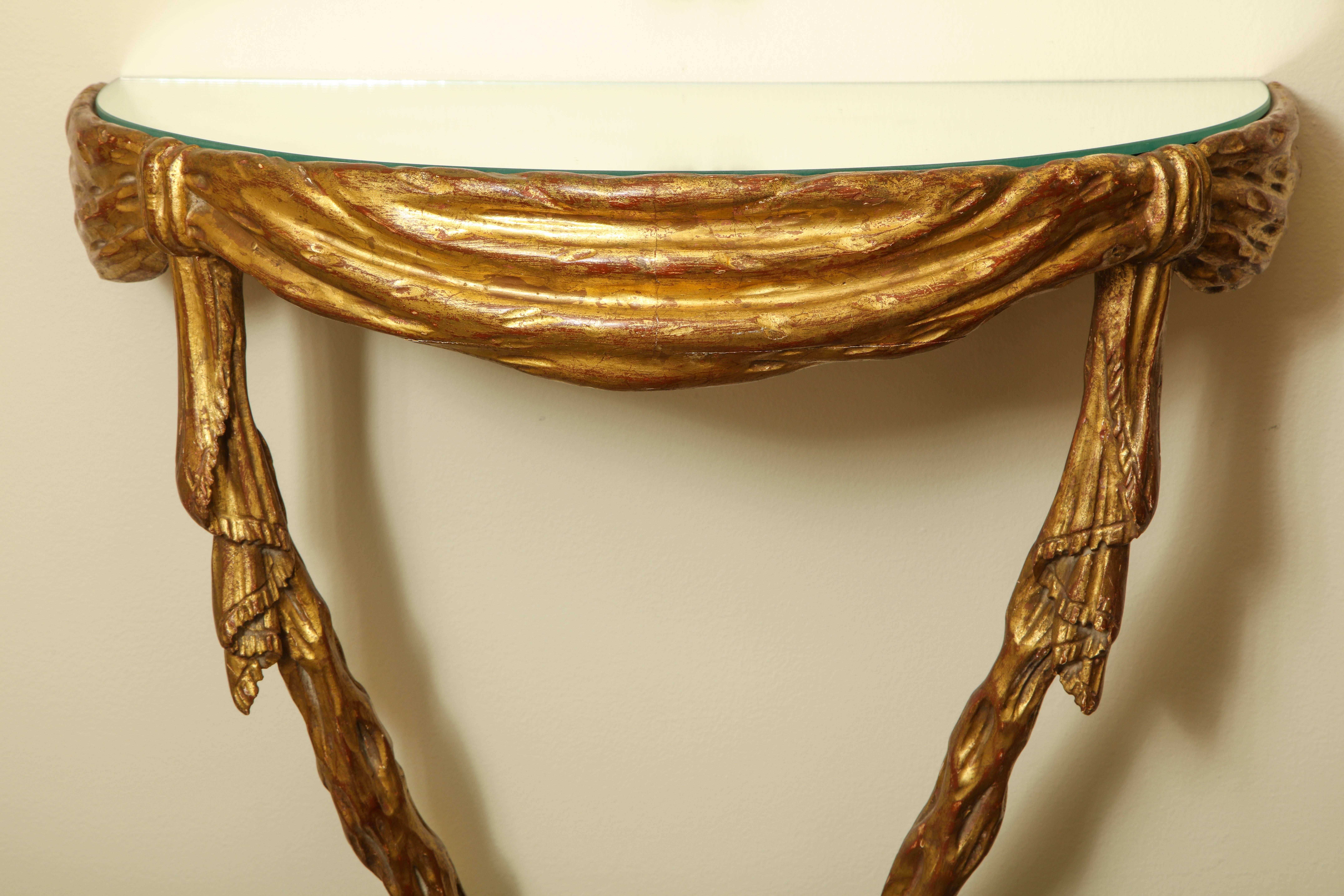 1940s Italian Giltwood Trompe L'Oeil Console Table In Excellent Condition In New York, NY