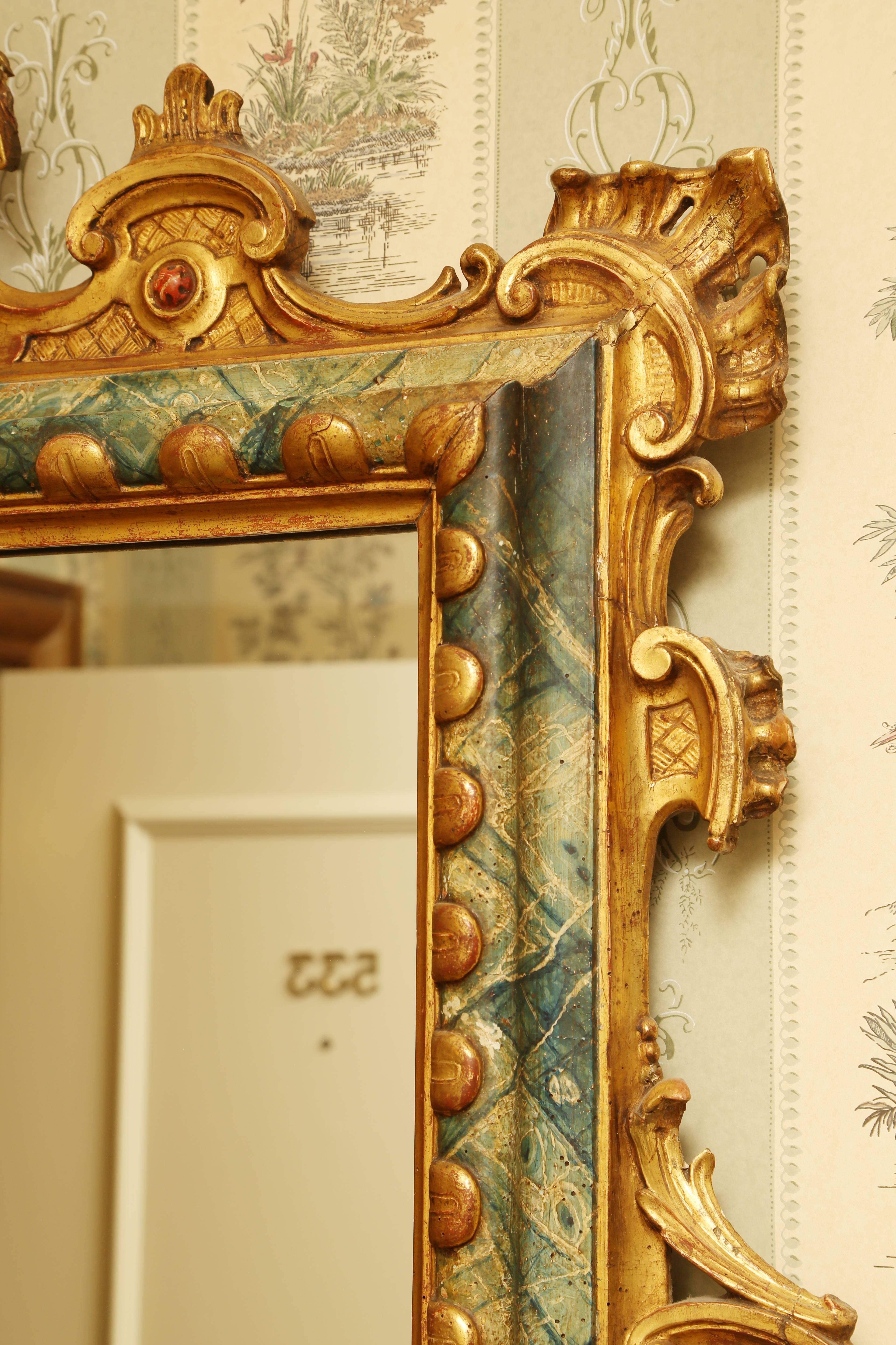 18th Century Italian Giltwood and Polychrome Mirror In Excellent Condition In New York, NY