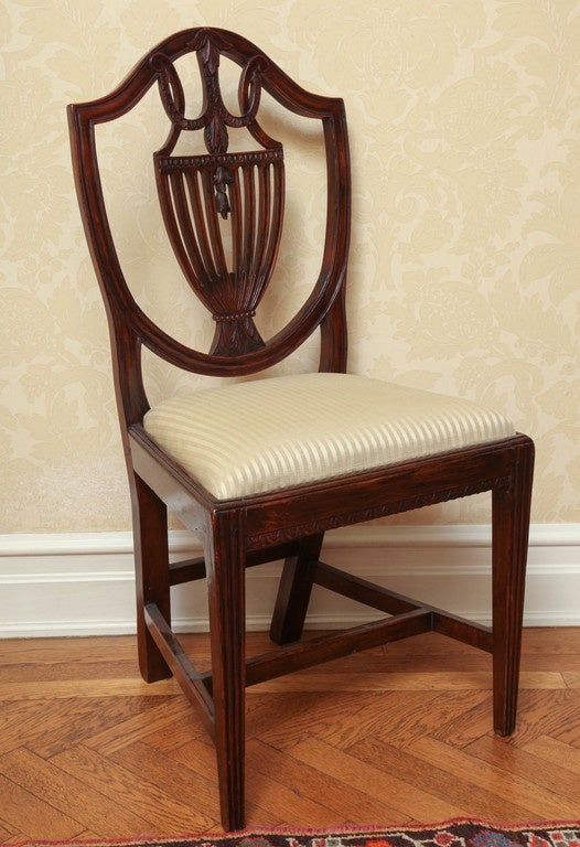 Adam Style Set of Four 19th Century Italian Neoclassical Shield Back Mahogany Side Chairs