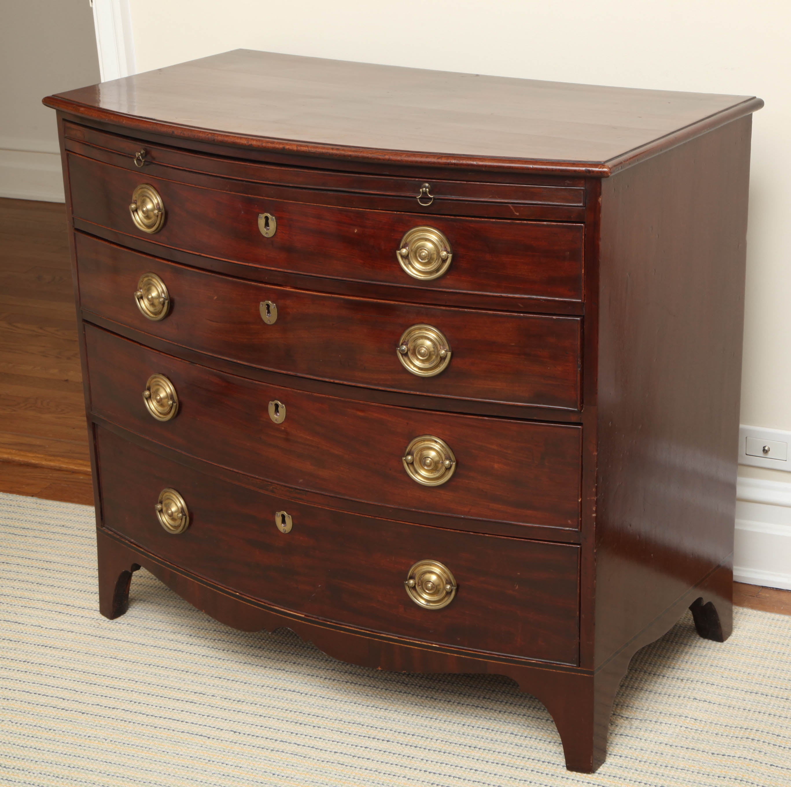 Hepplewhite New England Federal Mahogany Bow Front Chest of Drawers