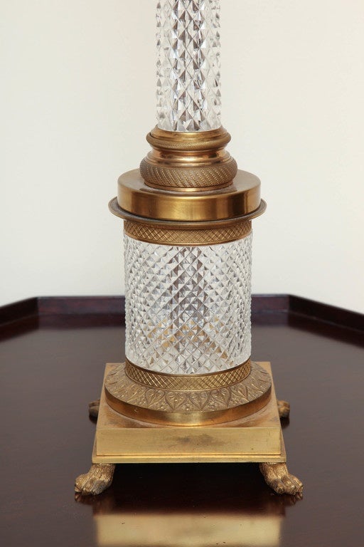 Empire Fine Austrian Cut Crystal and Gilt Bronze Columnar Table Lamp