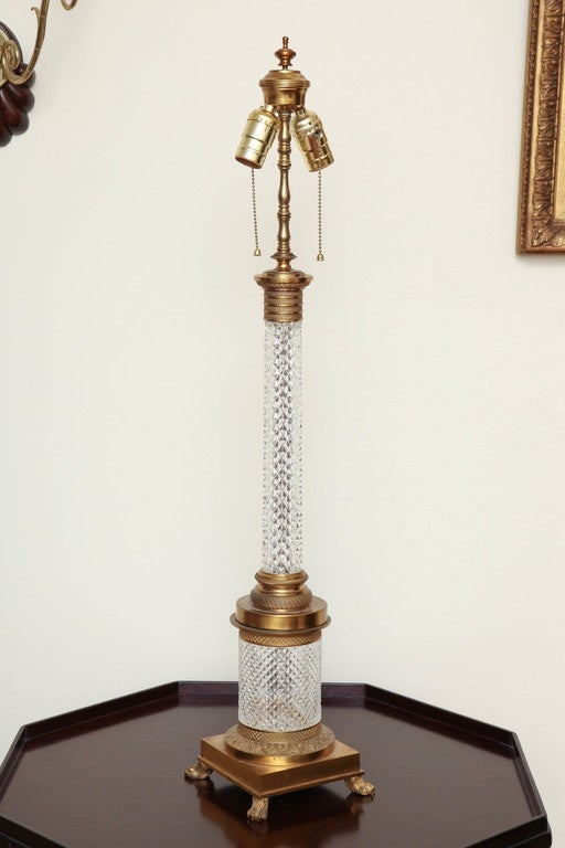Fine Austrian Cut Crystal and Gilt Bronze Columnar Table Lamp In Good Condition In New York, NY