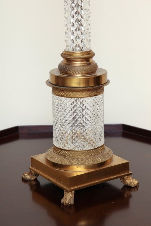 20th Century Fine Austrian Cut Crystal and Gilt Bronze Columnar Table Lamp