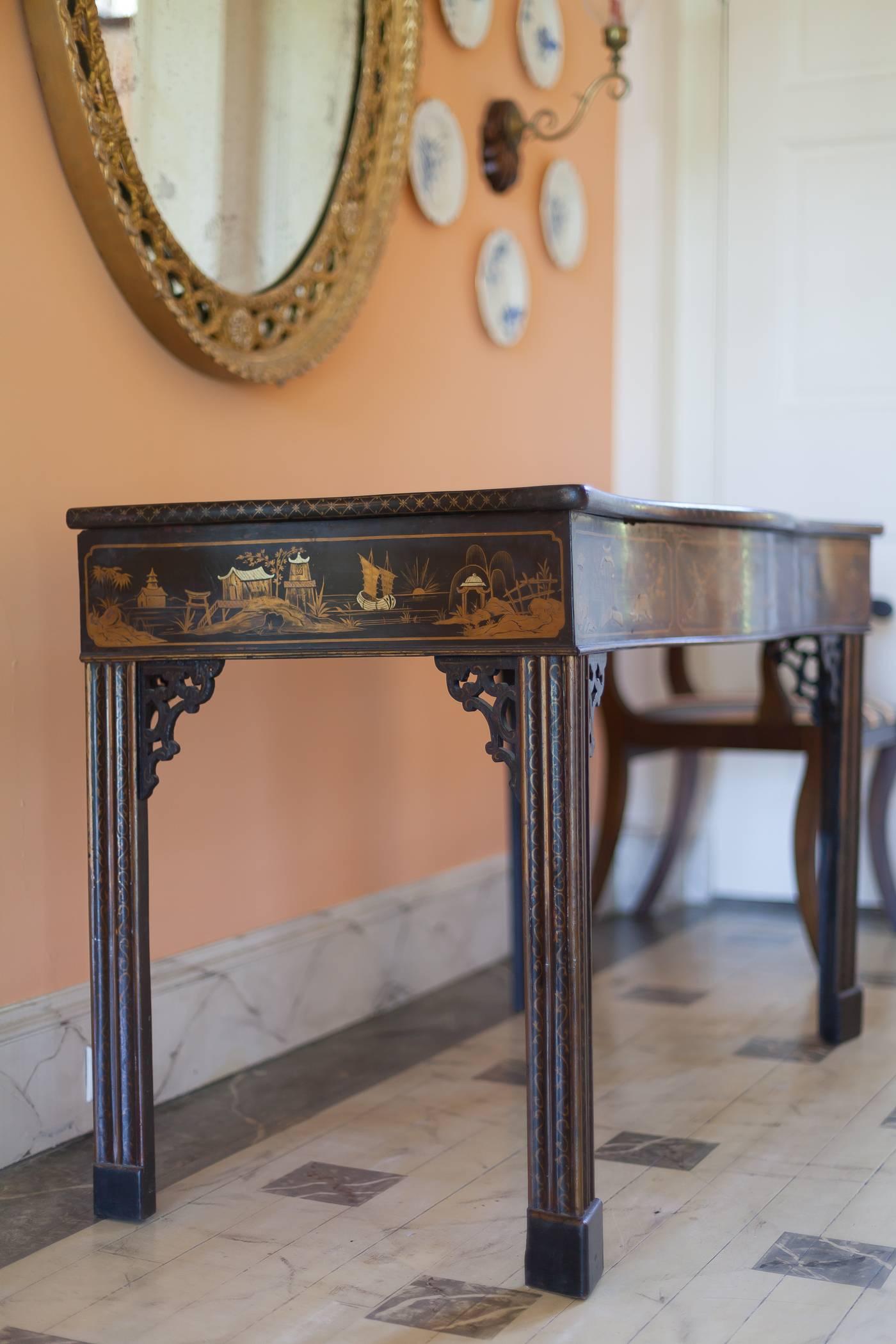 British George III Chinese Chippendale Black Japanned Console Table