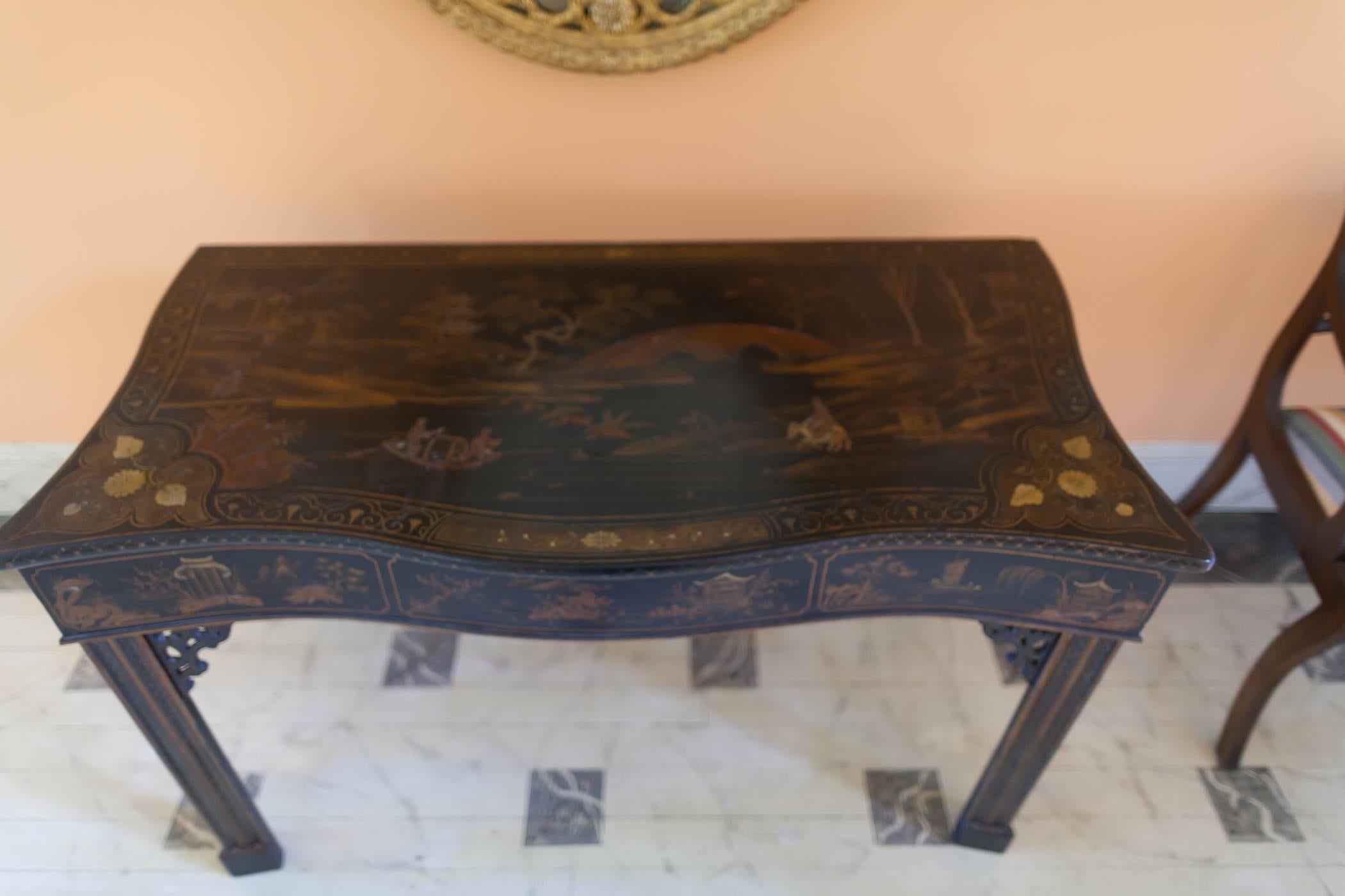 Mid-18th Century George III Chinese Chippendale Black Japanned Console Table