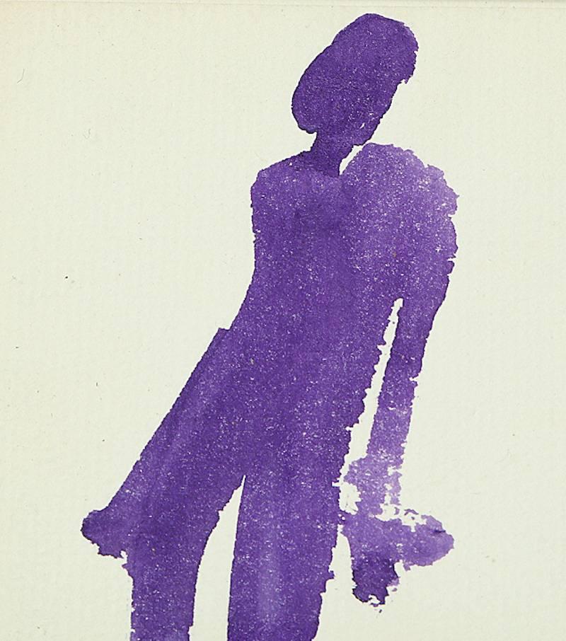 This purple gouache on paper illustration by Eula was created during Eula's years as Halston's creative director. One can see him experimenting with the attitude of line.

Provenance: The Jane Stubbs Collection acquired directly from the artist.