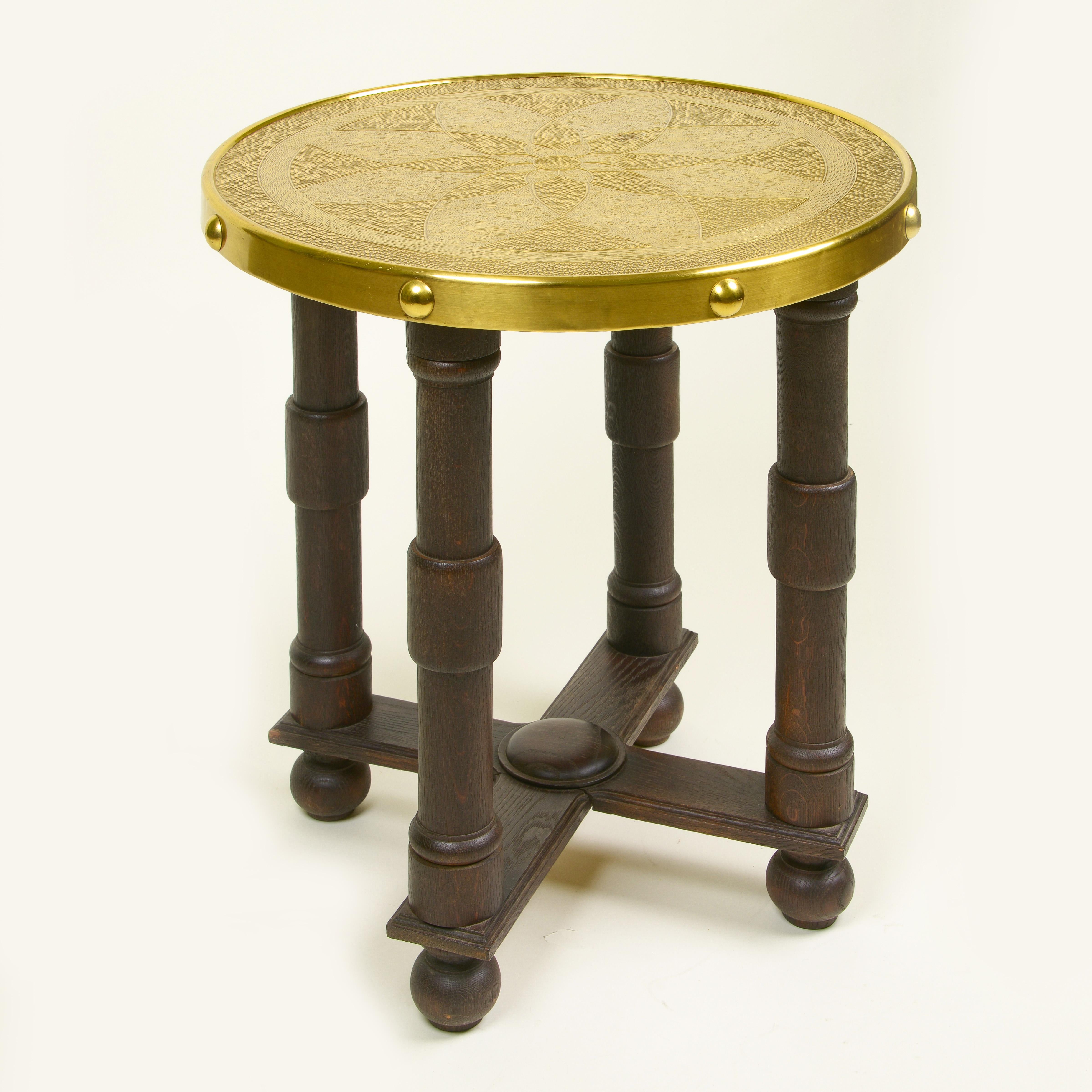 Austrian Viennese Secessionist Brass and Ebonized Oak Table For Sale