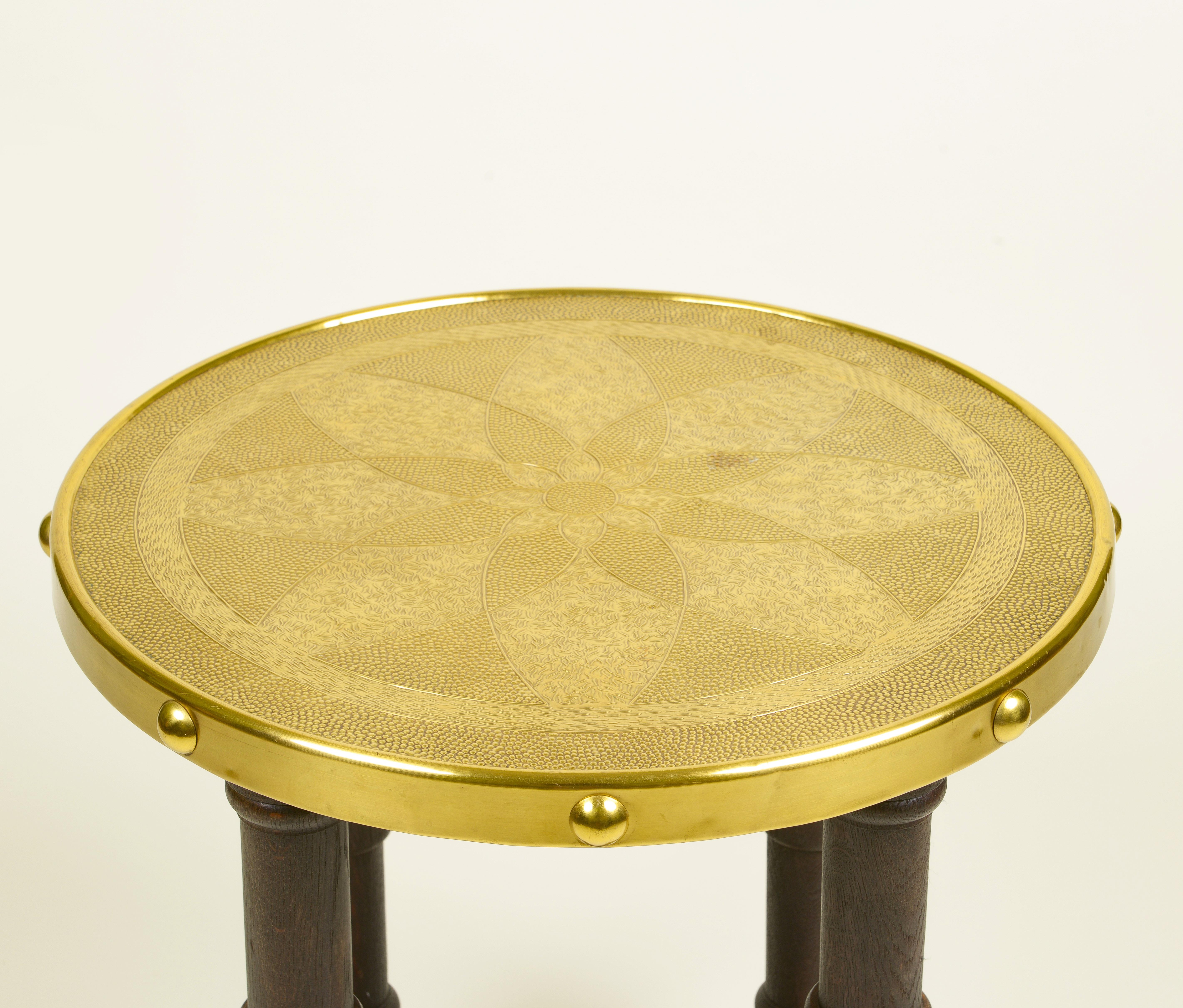 Vienna Secession Viennese Secessionist Brass and Ebonized Oak Table For Sale