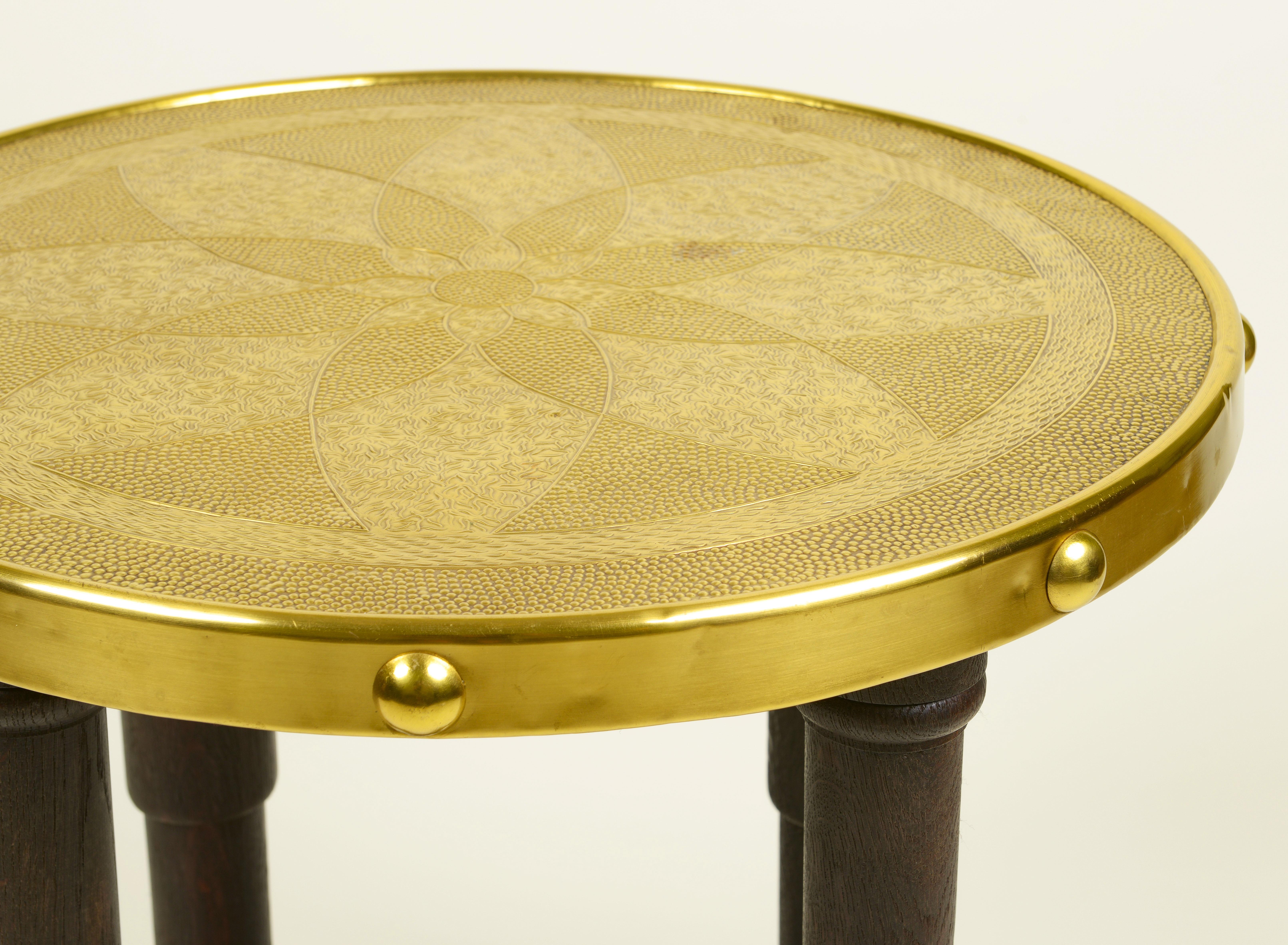 Hand-Crafted Viennese Secessionist Brass and Ebonized Oak Table For Sale