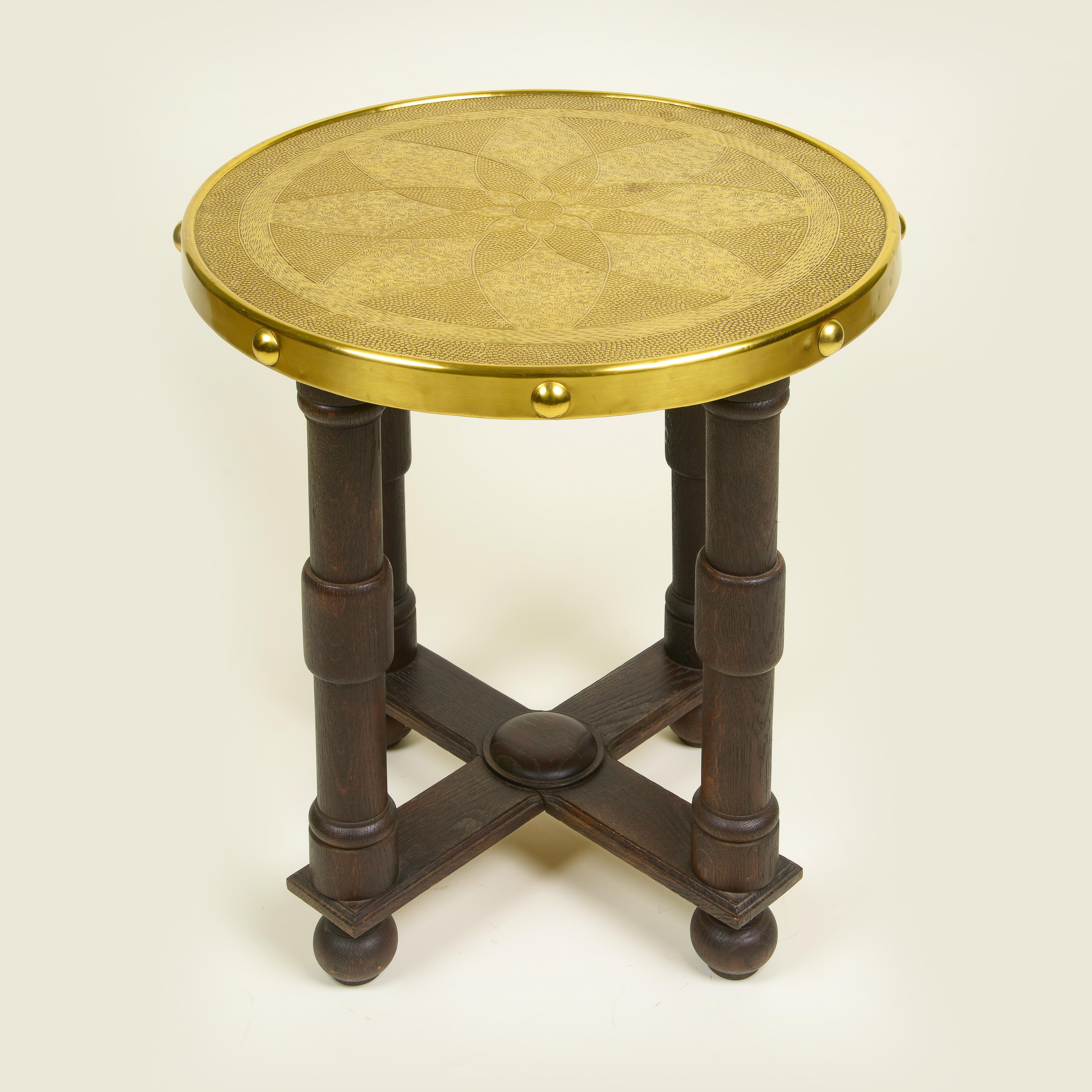 Viennese Secessionist Brass and Ebonized Oak Table For Sale 1