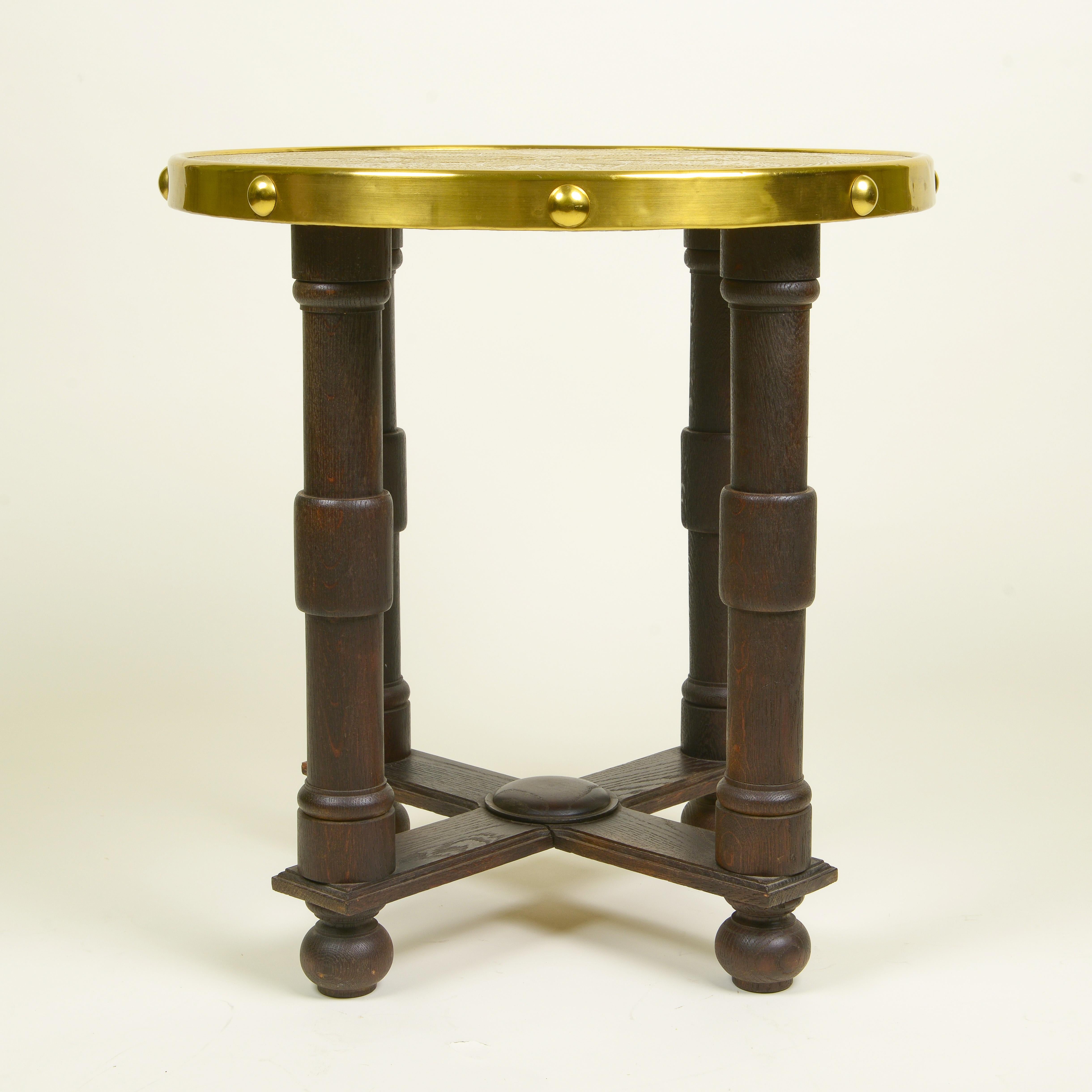 Viennese Secessionist Brass and Ebonized Oak Table For Sale 3