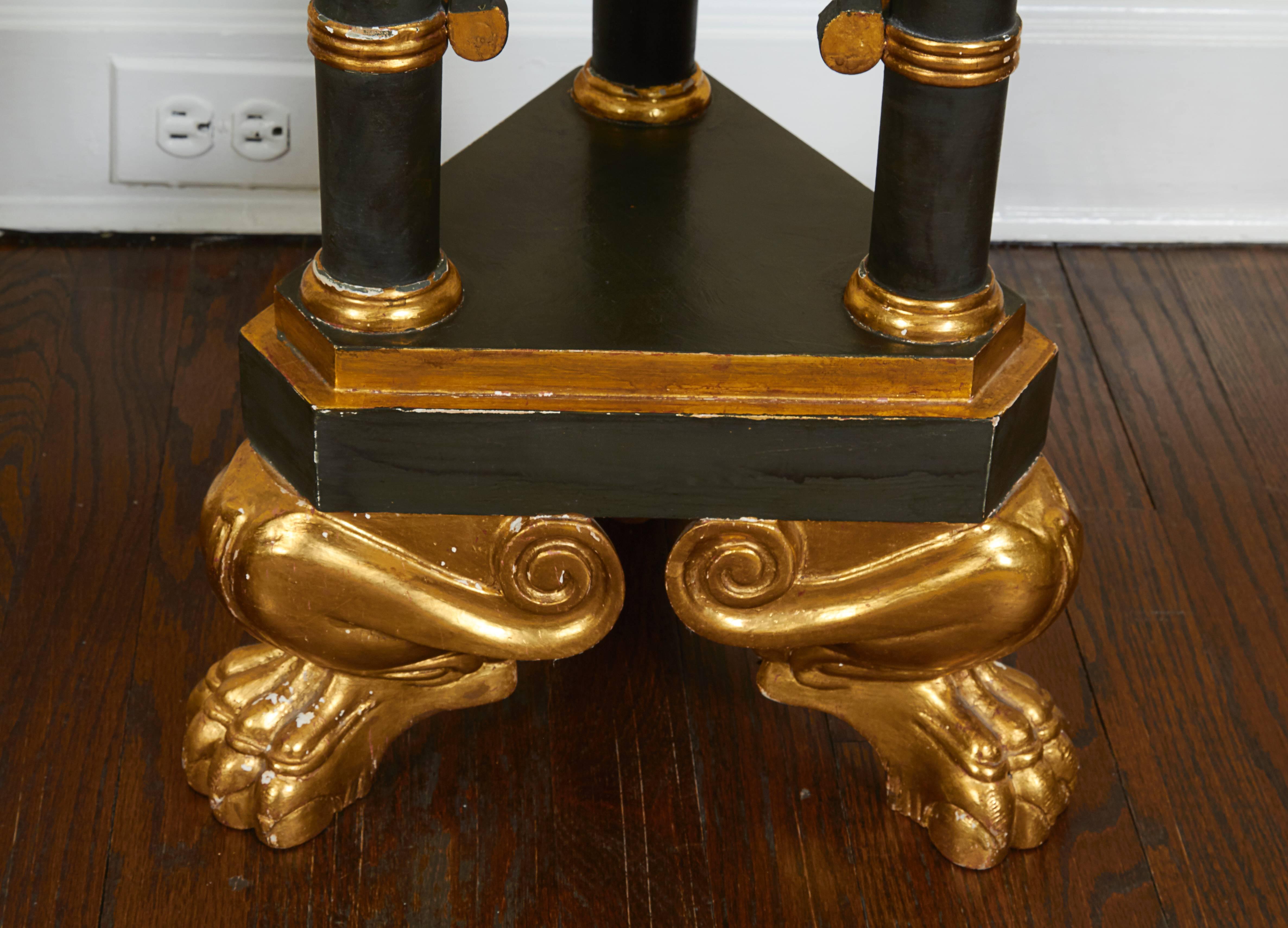 20th Century Pair of Hollywood Regency Black and Gilt Pedestals